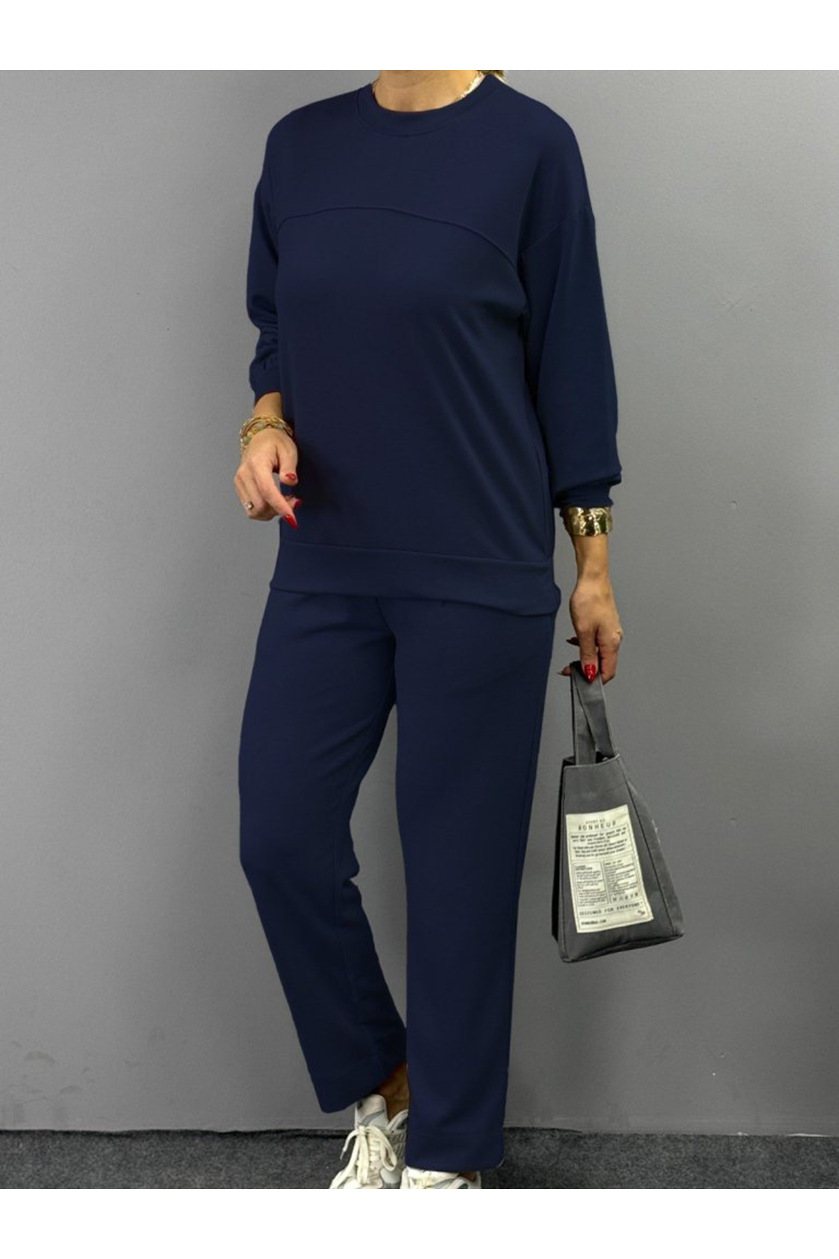 Kadın Uzun Kollu Bisiklet Yaka Viskon Iki Iplik Bluz Ve Pantolon Ikili Takım