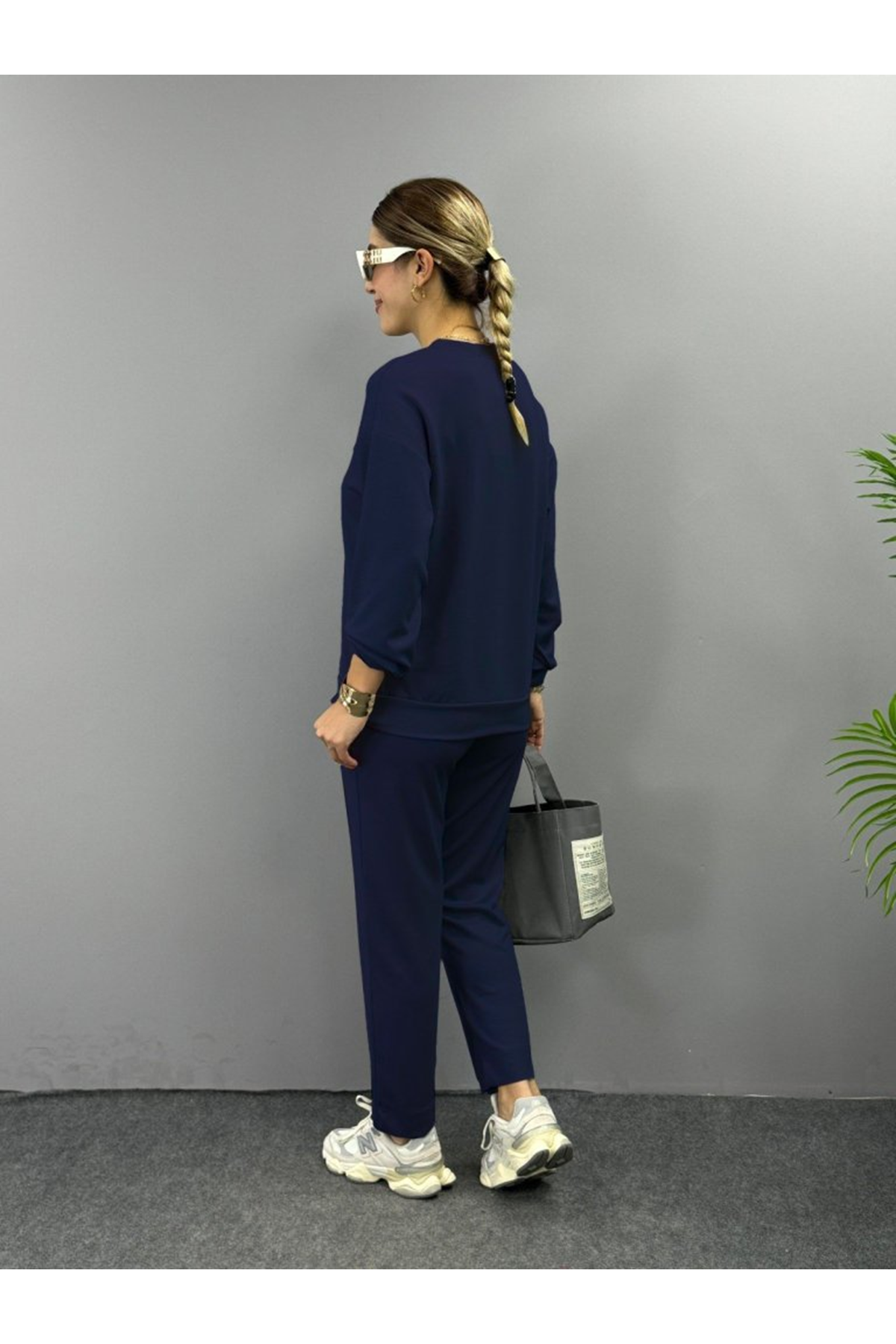 Kadın Uzun Kollu Bisiklet Yaka Viskon Iki Iplik Bluz Ve Pantolon Ikili Takım