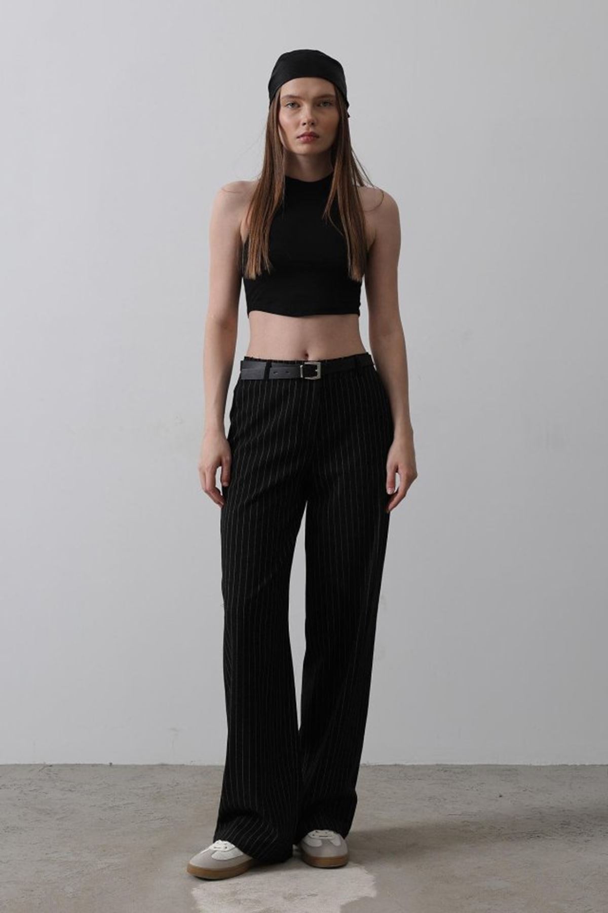 Kemerli Palazzo Pantolon - Siyah-Beyaz