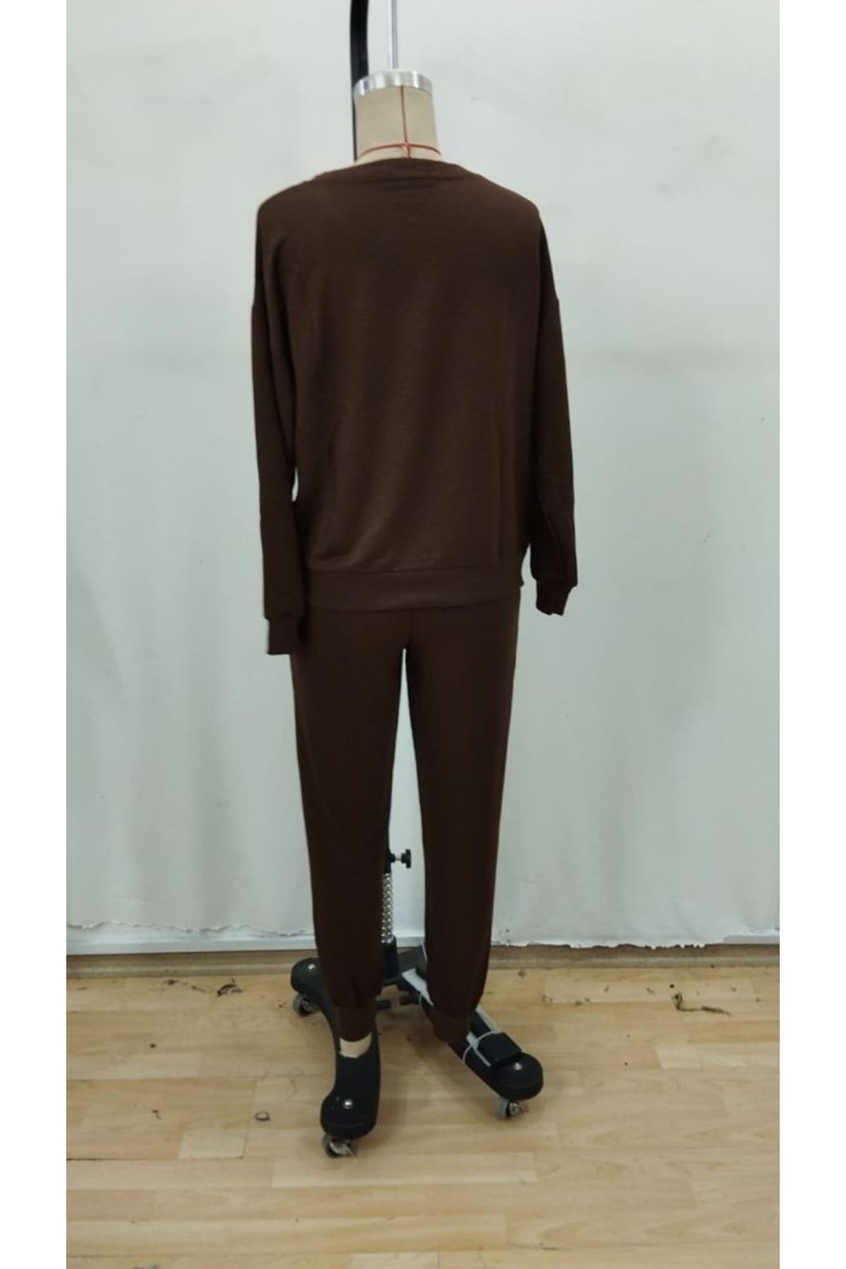 Kadın Uzun Kollu V Yakalı Viskon Iki Iplik Bluz Ve Pantolon Ikili Takım