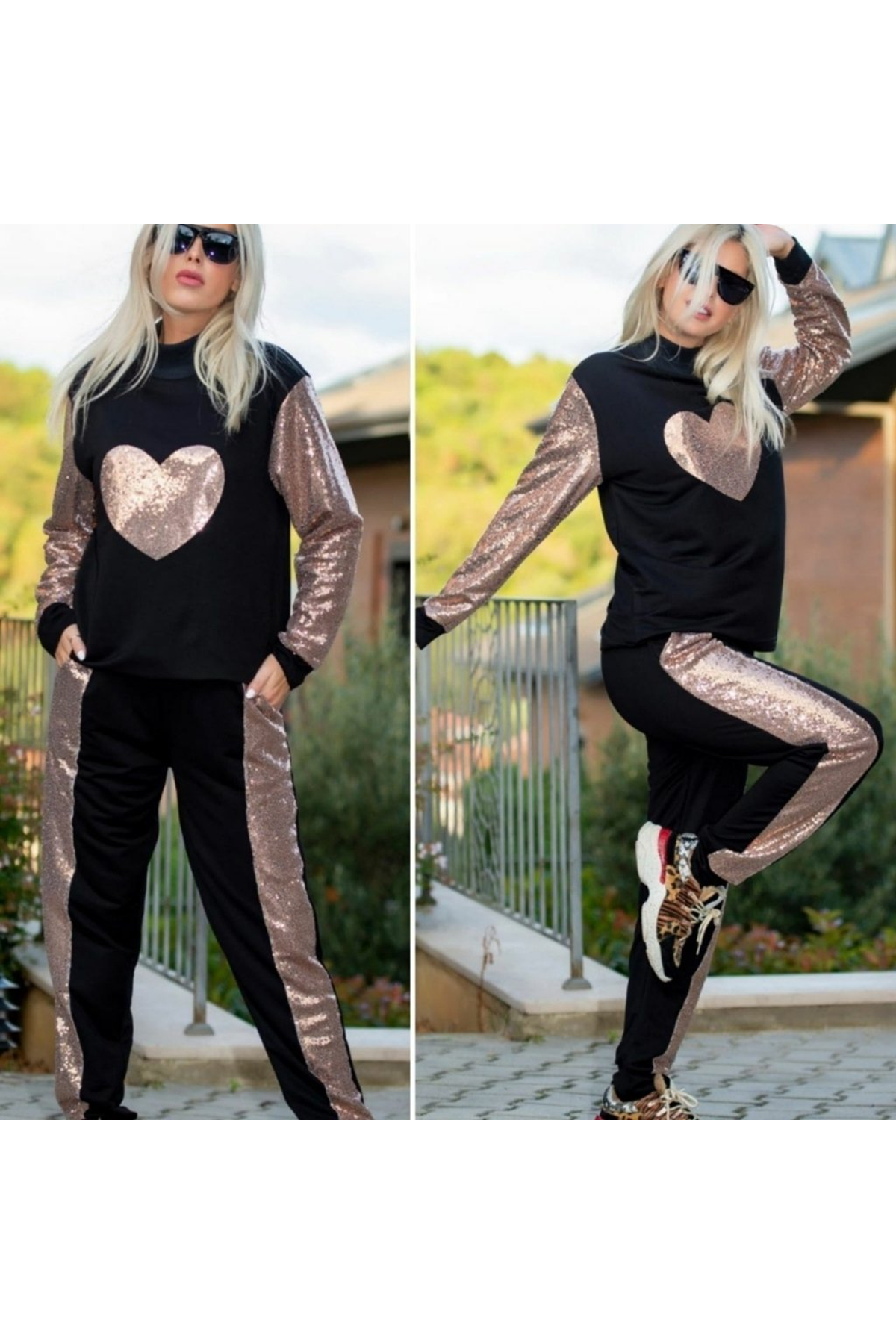 Kadın Uzun Kollu Yarım Balıkçı Yaka Pul Payet Detay Iki Iplik Ikili Takım