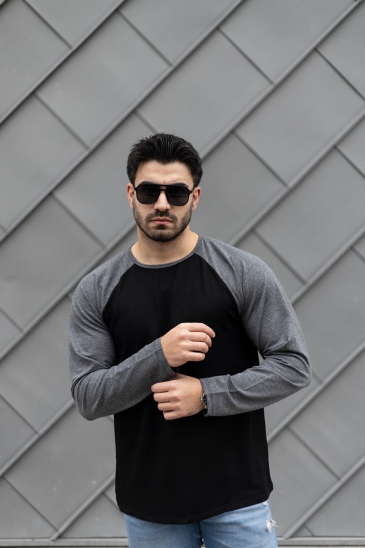 Erkek Uzun Kollu Bisiklet Yaka Viskon Iki Iplik Sweat