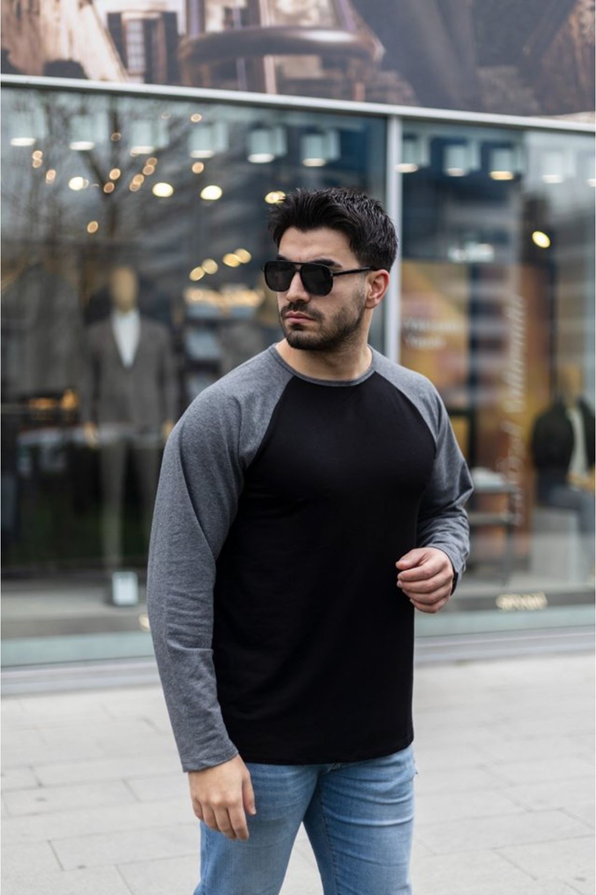 Erkek Uzun Kollu Bisiklet Yaka Viskon Iki Iplik Sweat