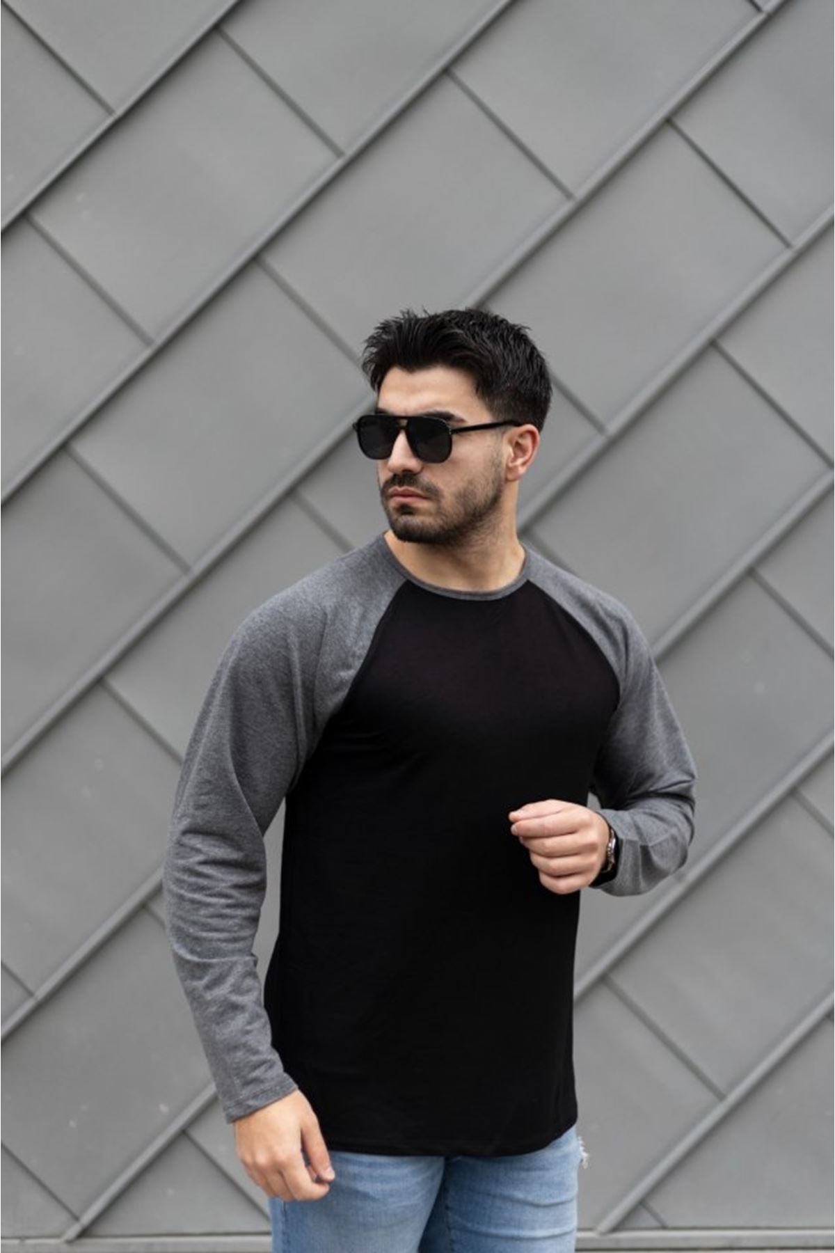 Erkek Uzun Kollu Bisiklet Yaka Viskon Iki Iplik Sweat