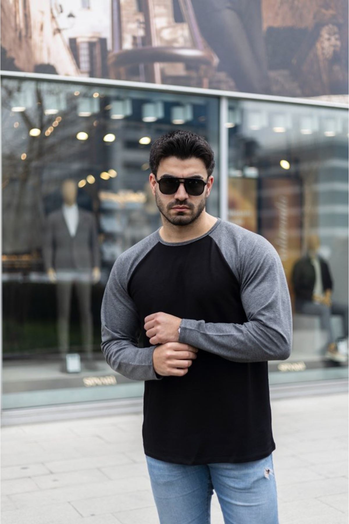 Erkek Uzun Kollu Bisiklet Yaka Viskon Iki Iplik Sweat