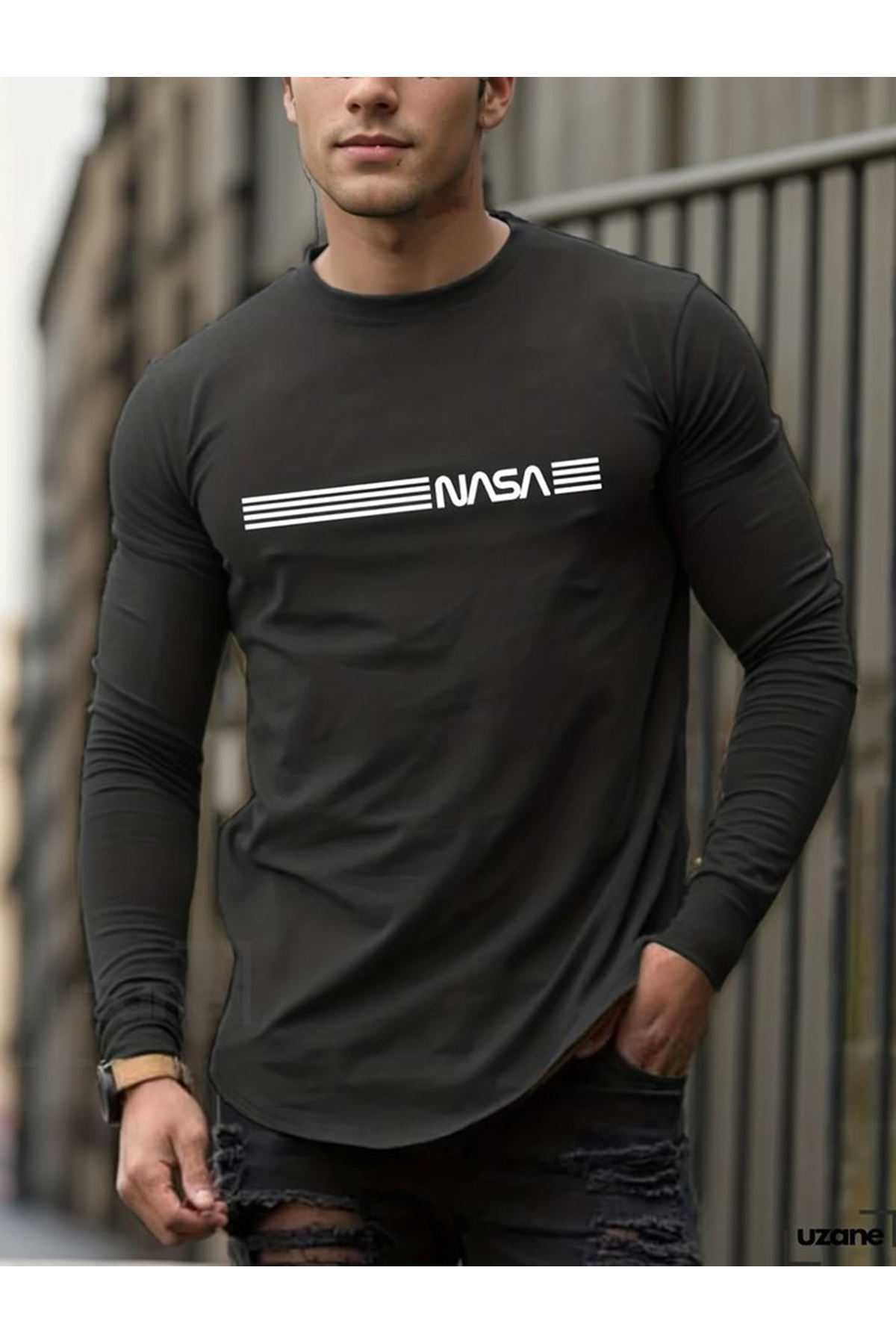 Erkek Uzun Kollu Bisiklet Yaka Viskon Sweat