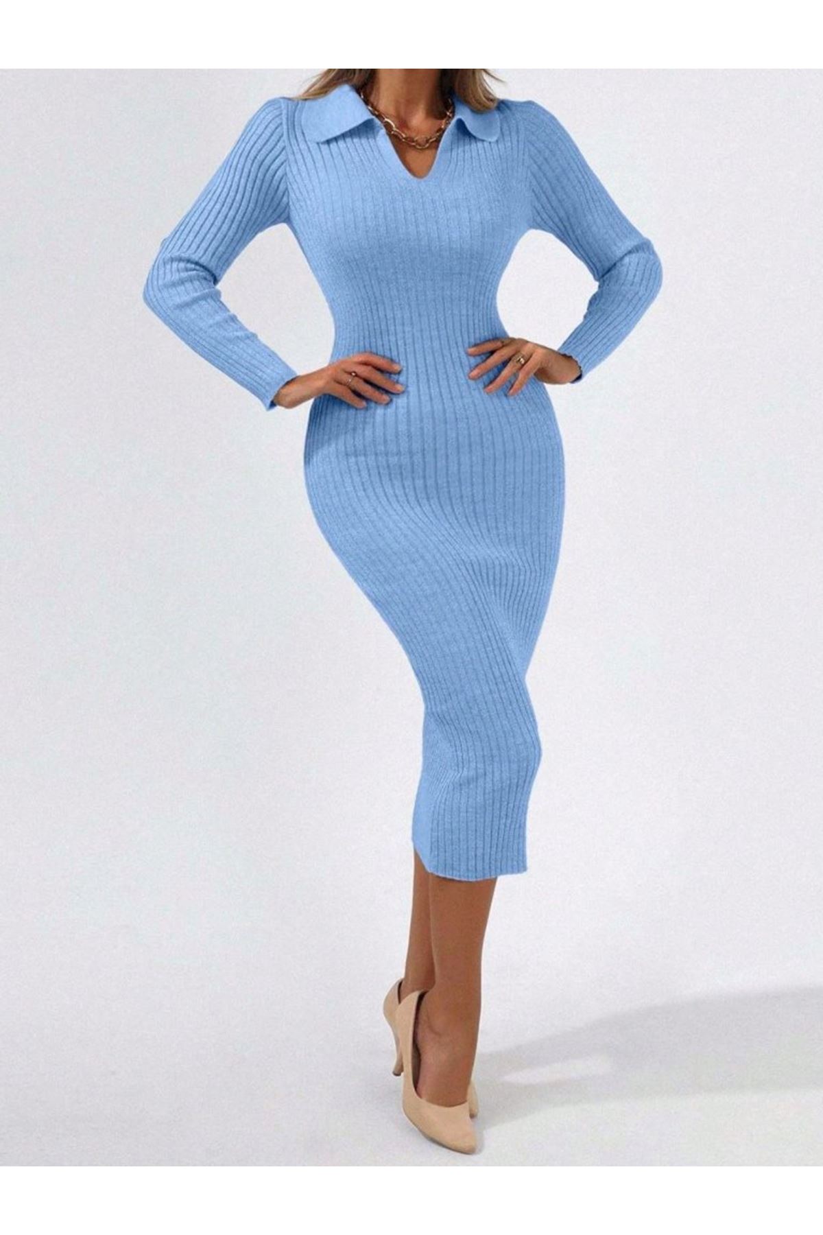 Kadın Siyah Triko Uzun Elbise