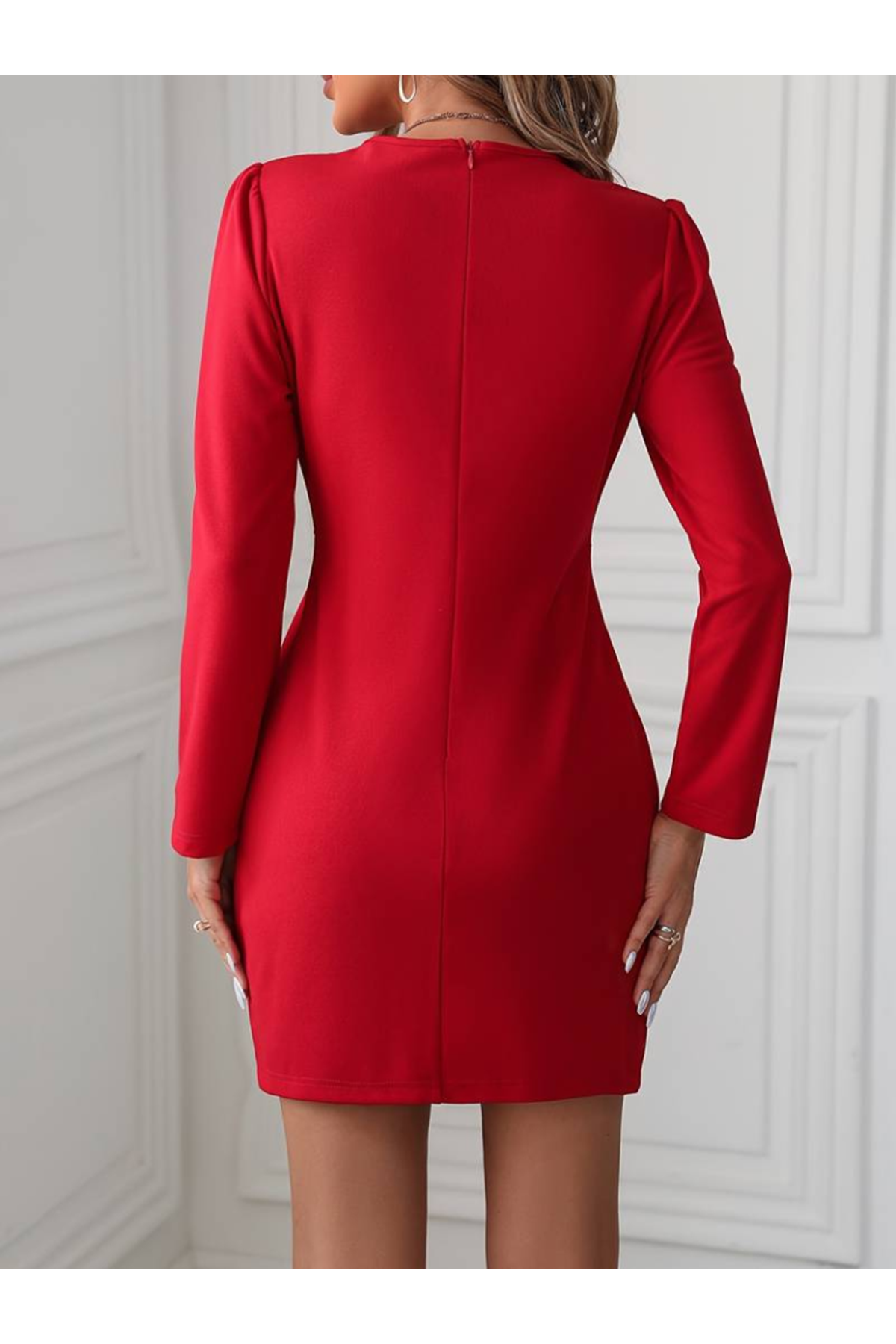 Kadın Uzun Kollu Bisiklet Yaka Bel Kemer Detay Ithal Krep Elbise