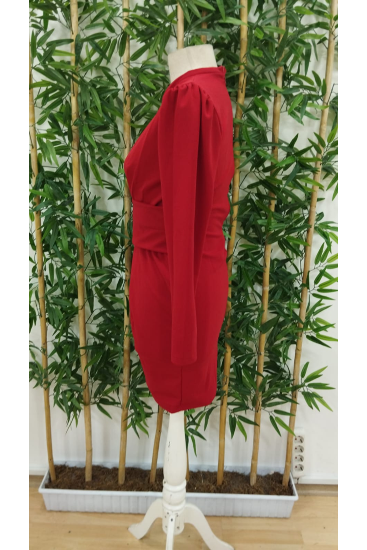 Kadın Uzun Kollu Bisiklet Yaka Bel Kemer Detay Ithal Krep Elbise