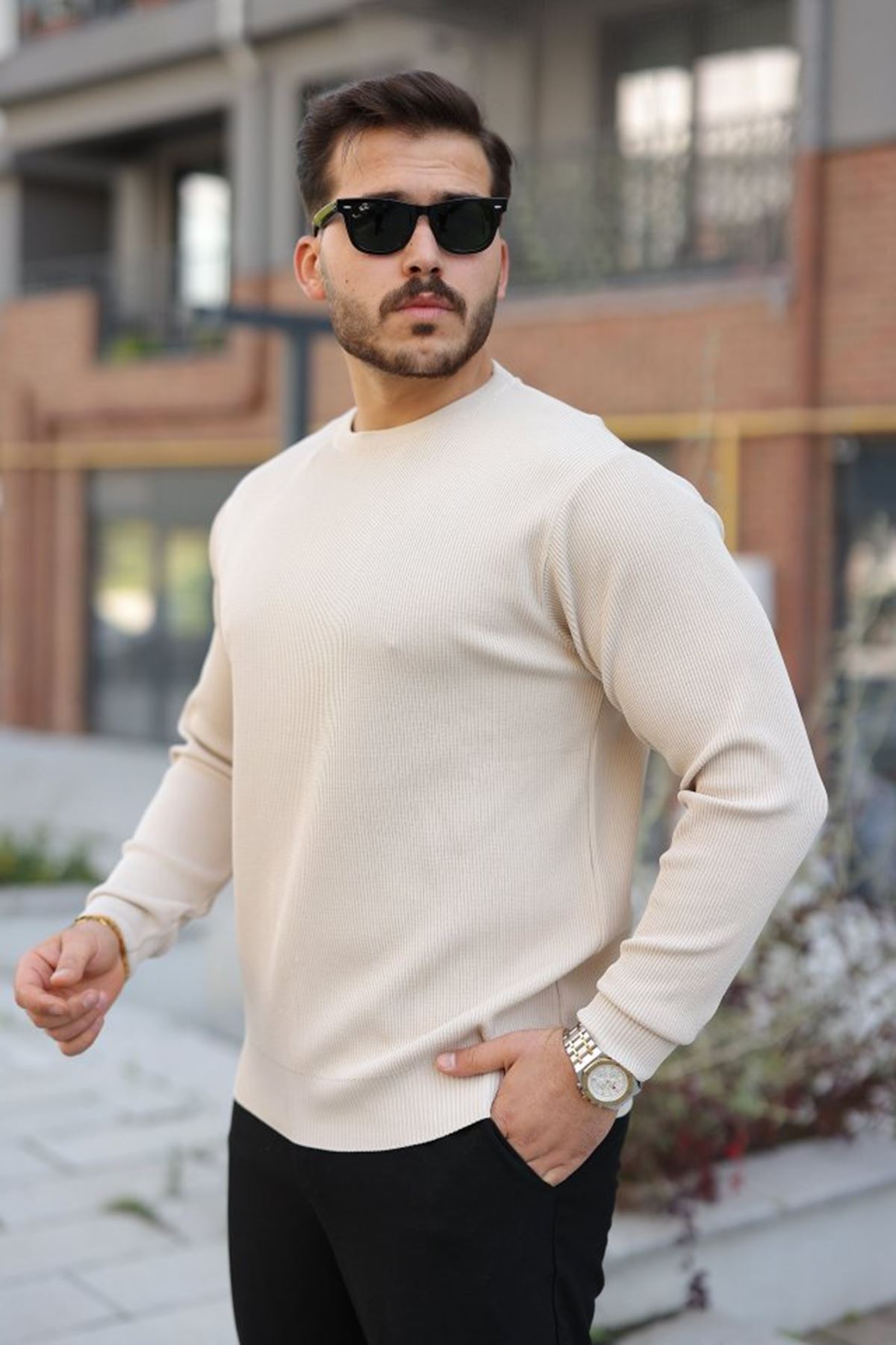 Erkek Selanik Örme Bisiklet Yaka Triko