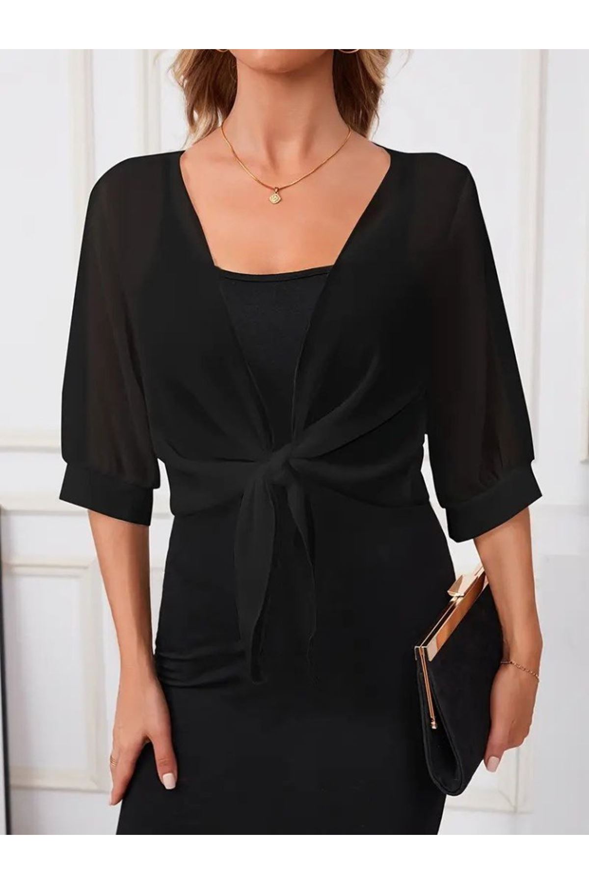 Kadın Truvakar Kol önden Bağlamalı Kısa şifon Bolero Ceket