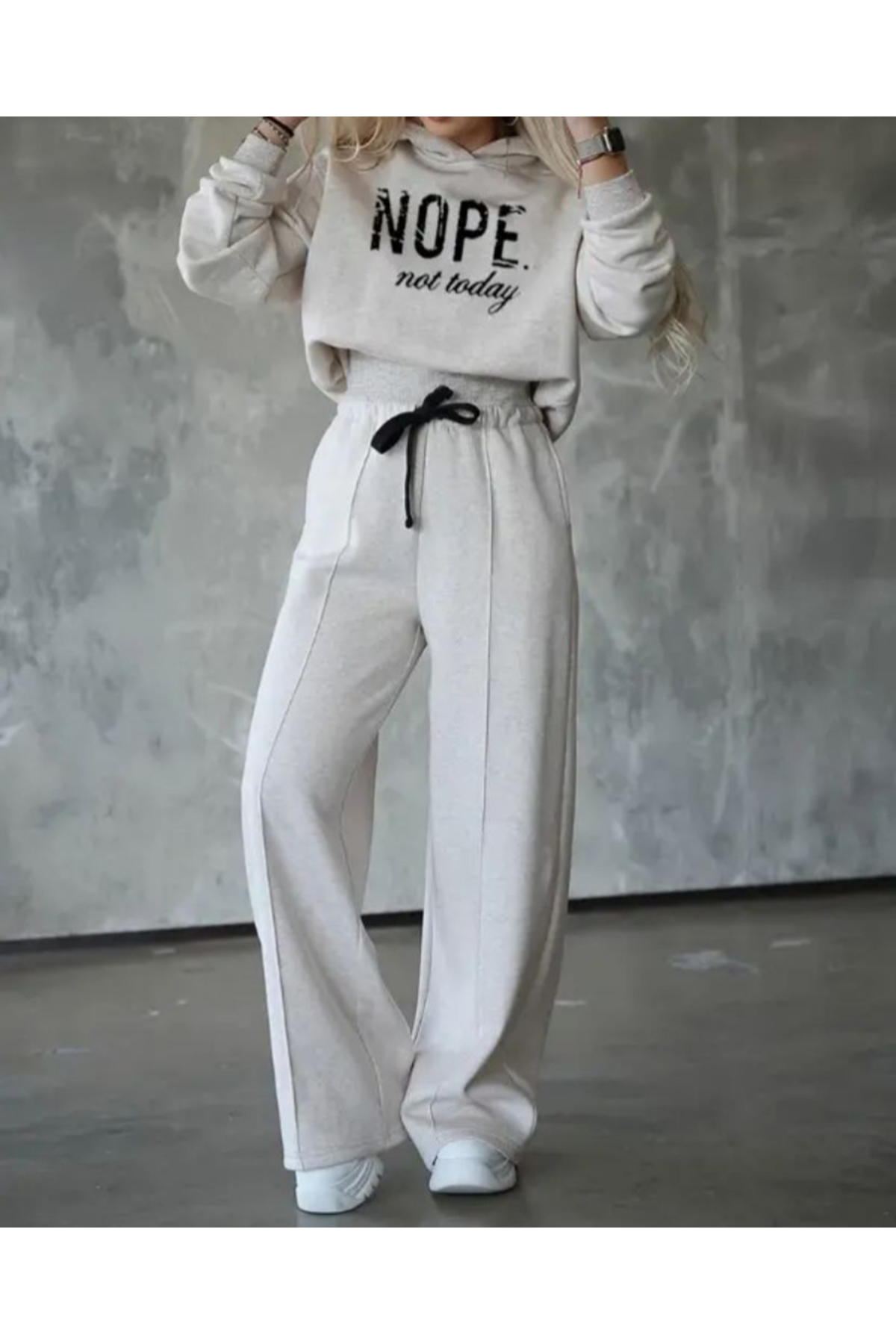 Kadın Uzun Kollu Nope Baskılı Beli Ribanalı Ikili Takım