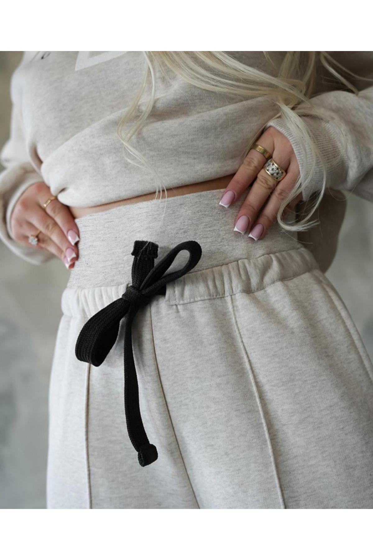 Kadın Uzun Kollu Nope Baskılı Beli Ribanalı Ikili Takım