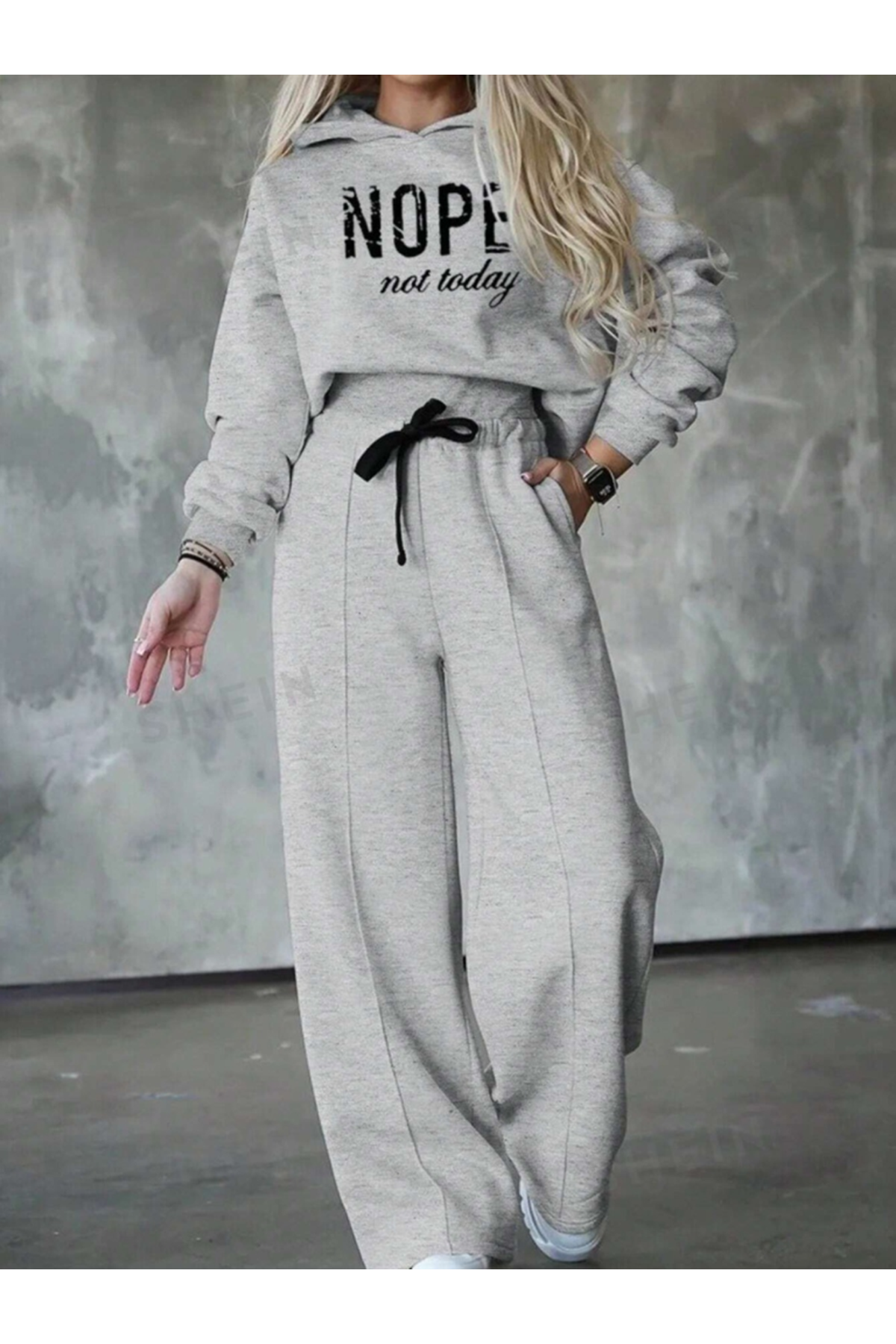 Kadın Uzun Kollu Nope Baskılı Beli Ribanalı Ikili Takım