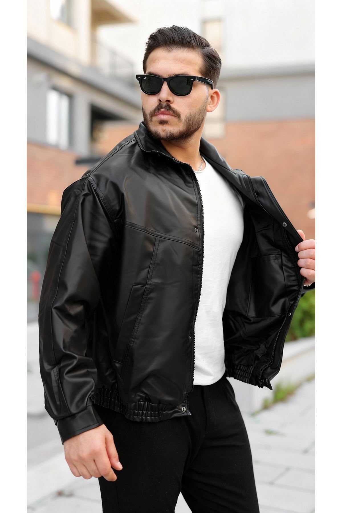 Erkek Içi Astarlı Oversize Deri Ceket