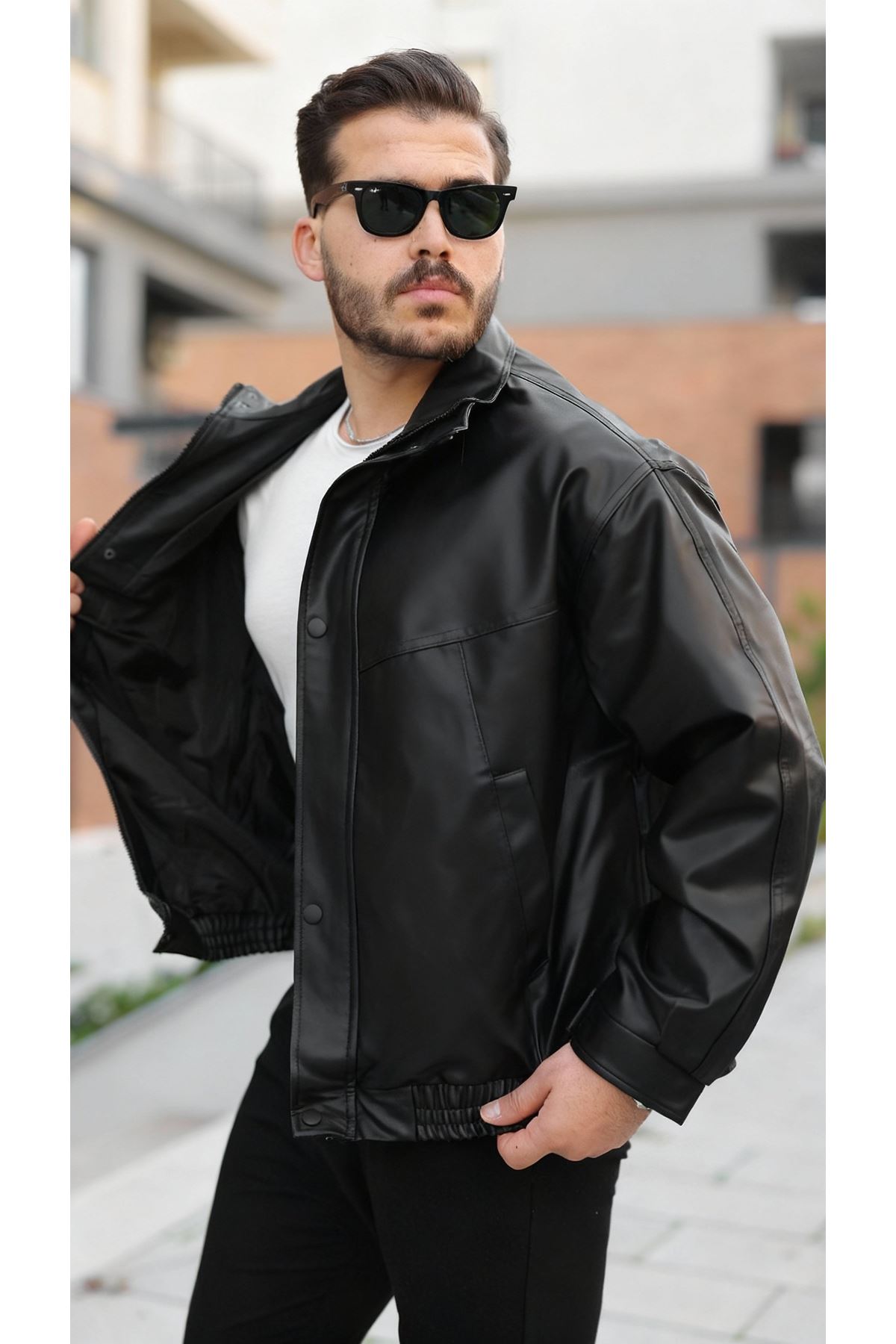 Erkek Içi Astarlı Oversize Deri Ceket