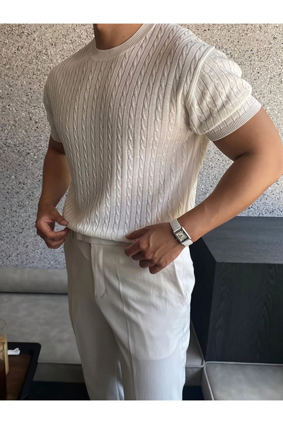 Erkek Kısa Kollu Bisiklet Yaka Triko Tişört