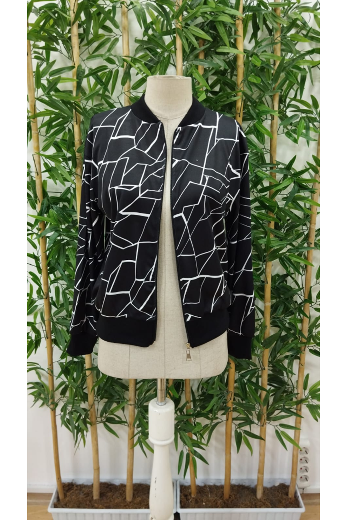 Kadın Uzun Kollu Baskılı Dalgıç Ceket