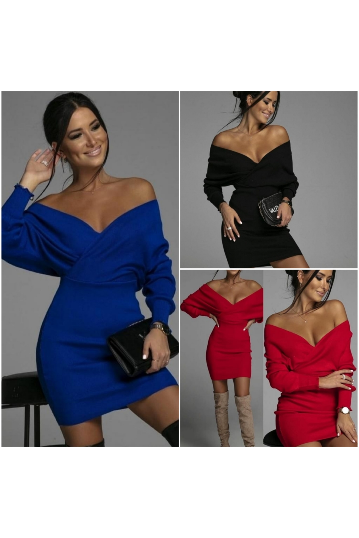 Kadın Uzun Kollu Omuzlar Açık Detay Triko Elbise