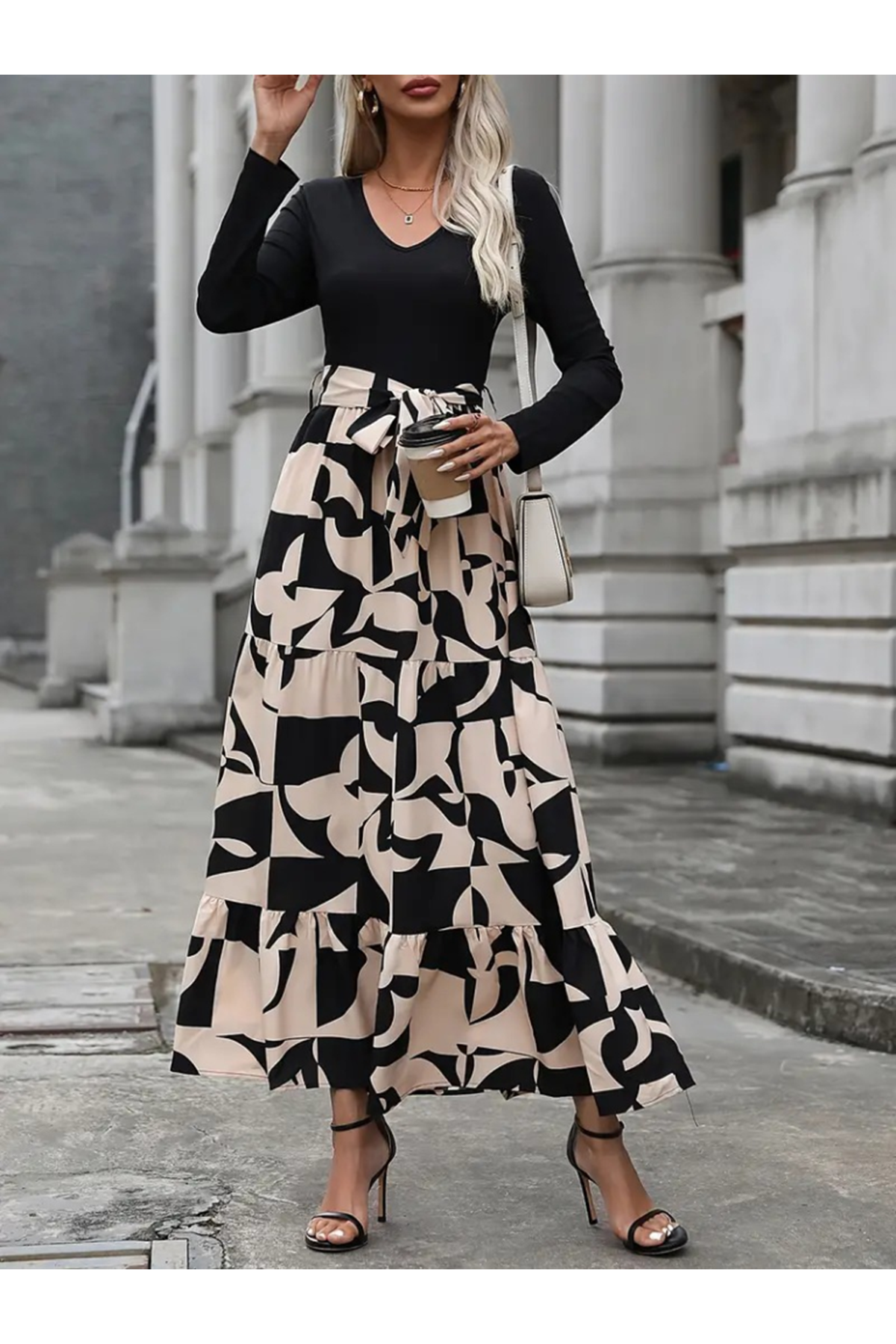 Kadın Uzun Kollu Bisiklet Yaka Uzun Elbise