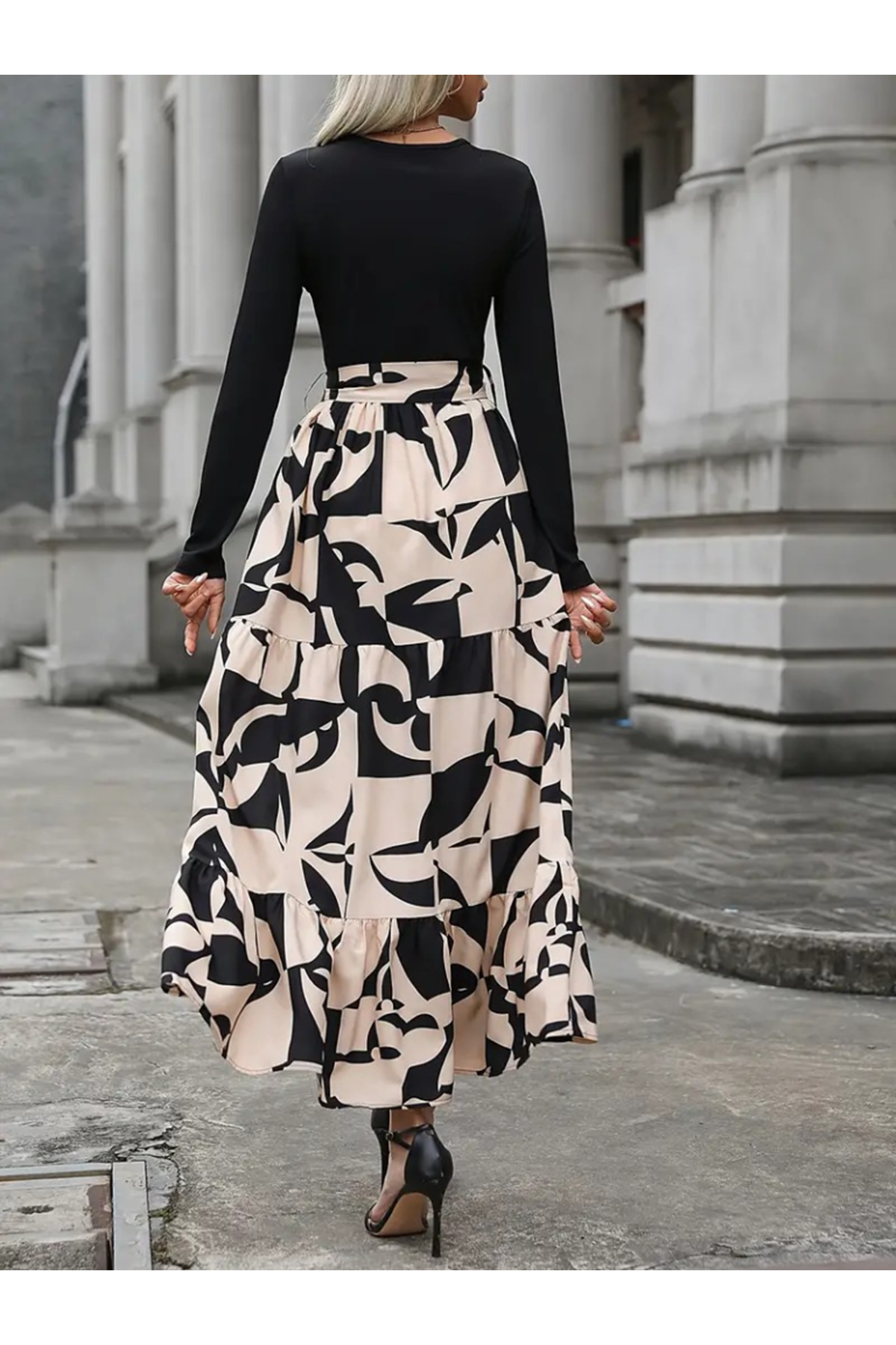 Kadın Uzun Kollu Bisiklet Yaka Uzun Elbise