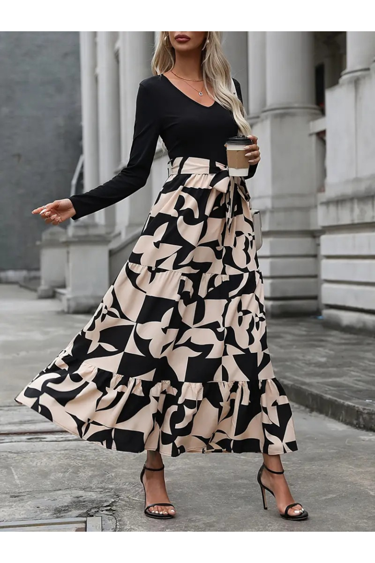 Kadın Uzun Kollu Bisiklet Yaka Uzun Elbise