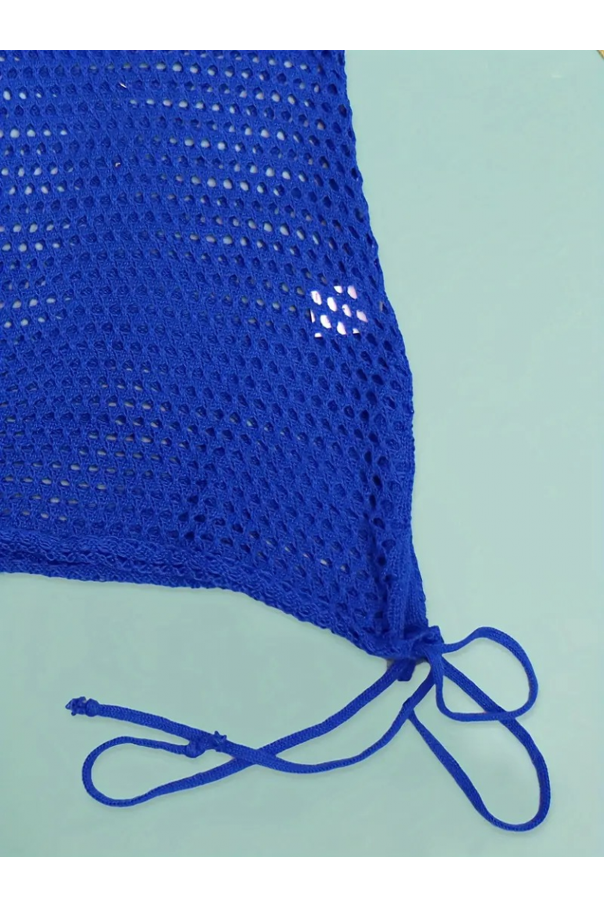 Kadın Askılı Eteği Büzgü Bağlama Detay Delikli örme Triko Pareo Elbise