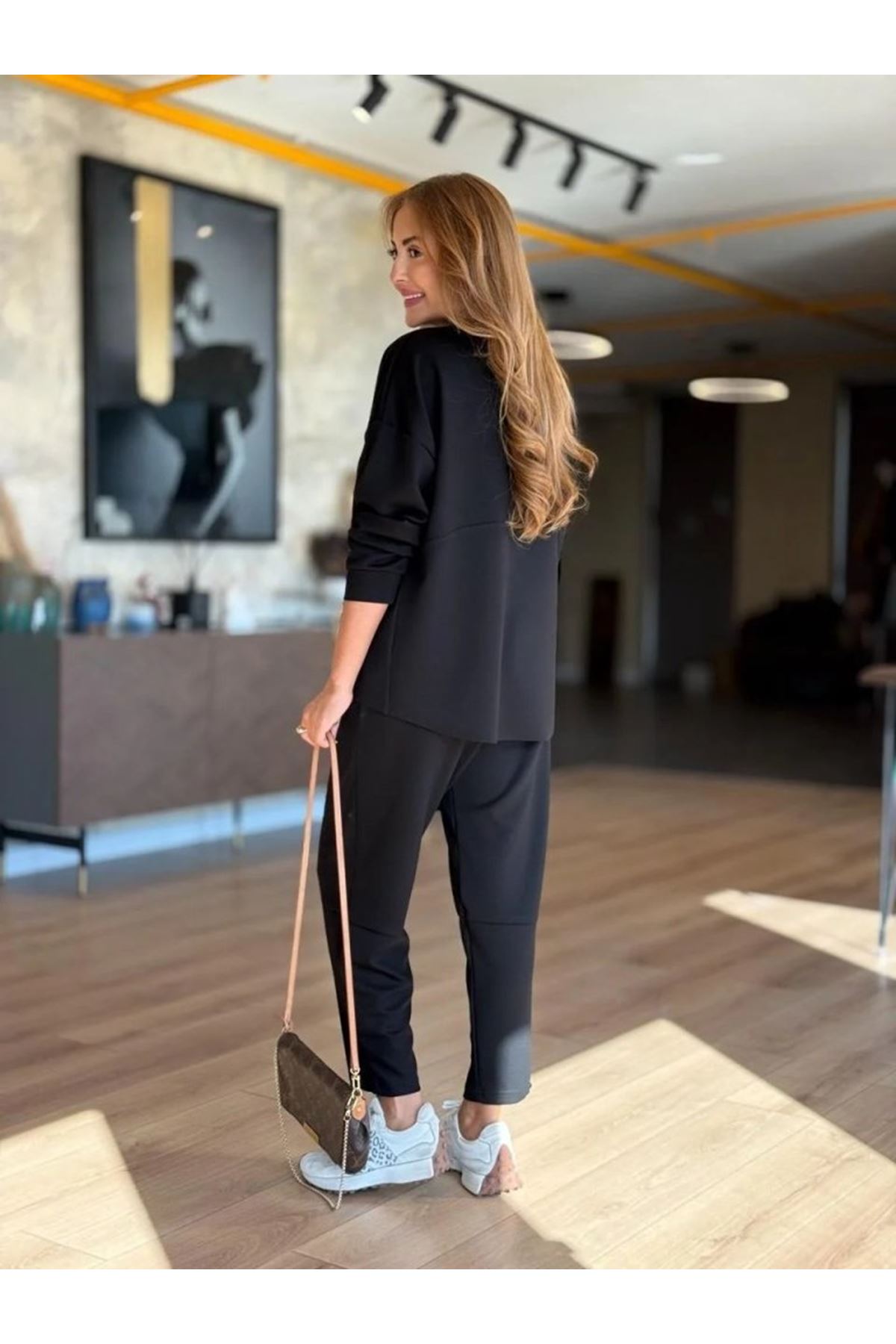 Kadın Uzun Kollu Bisiklet Yaka Viskon Iki Iplik Bluz Ve Pantolon Ikili Takım