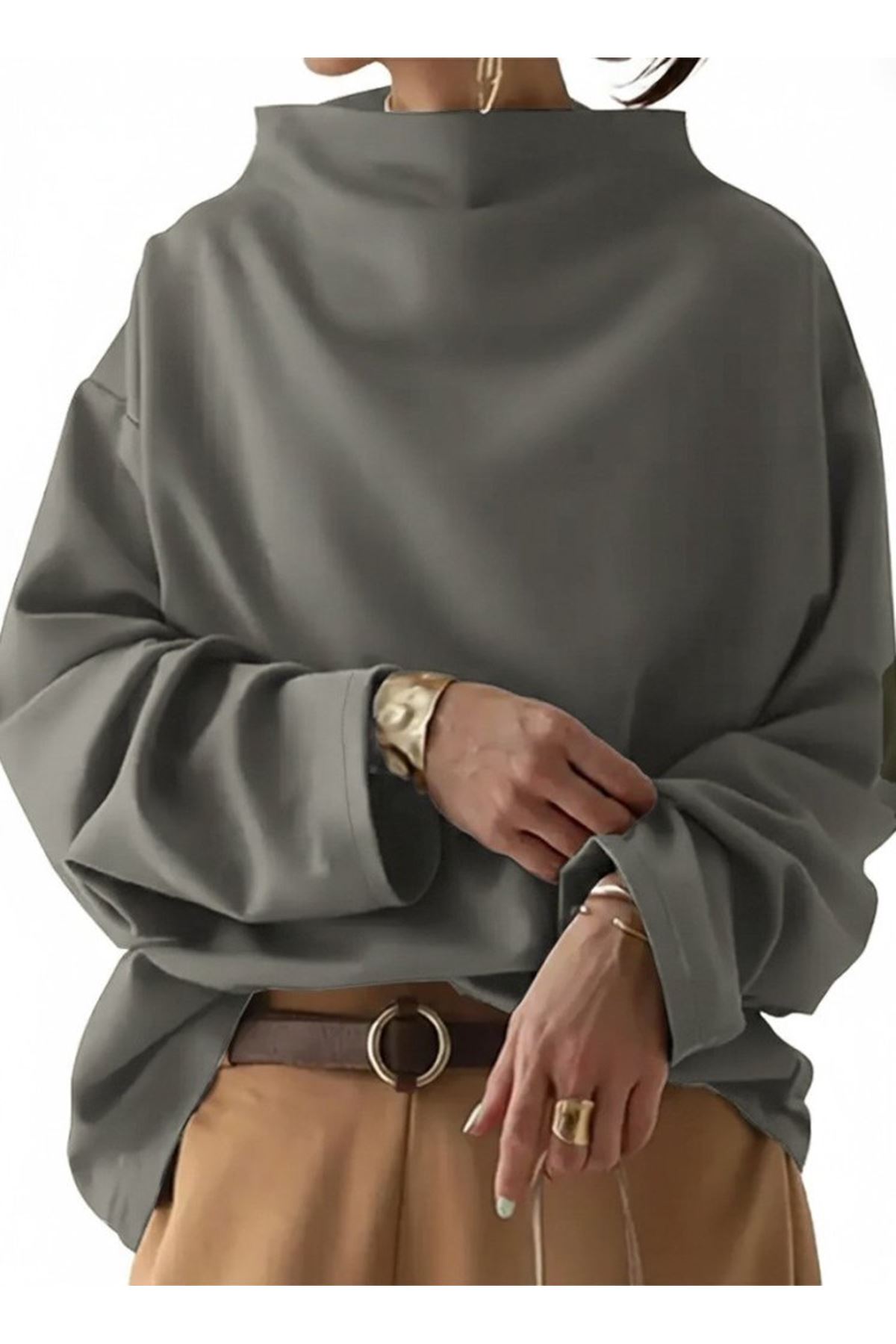 Kadın Uzun Kollu Geniş Balıkçı Yaka Modal Bluz