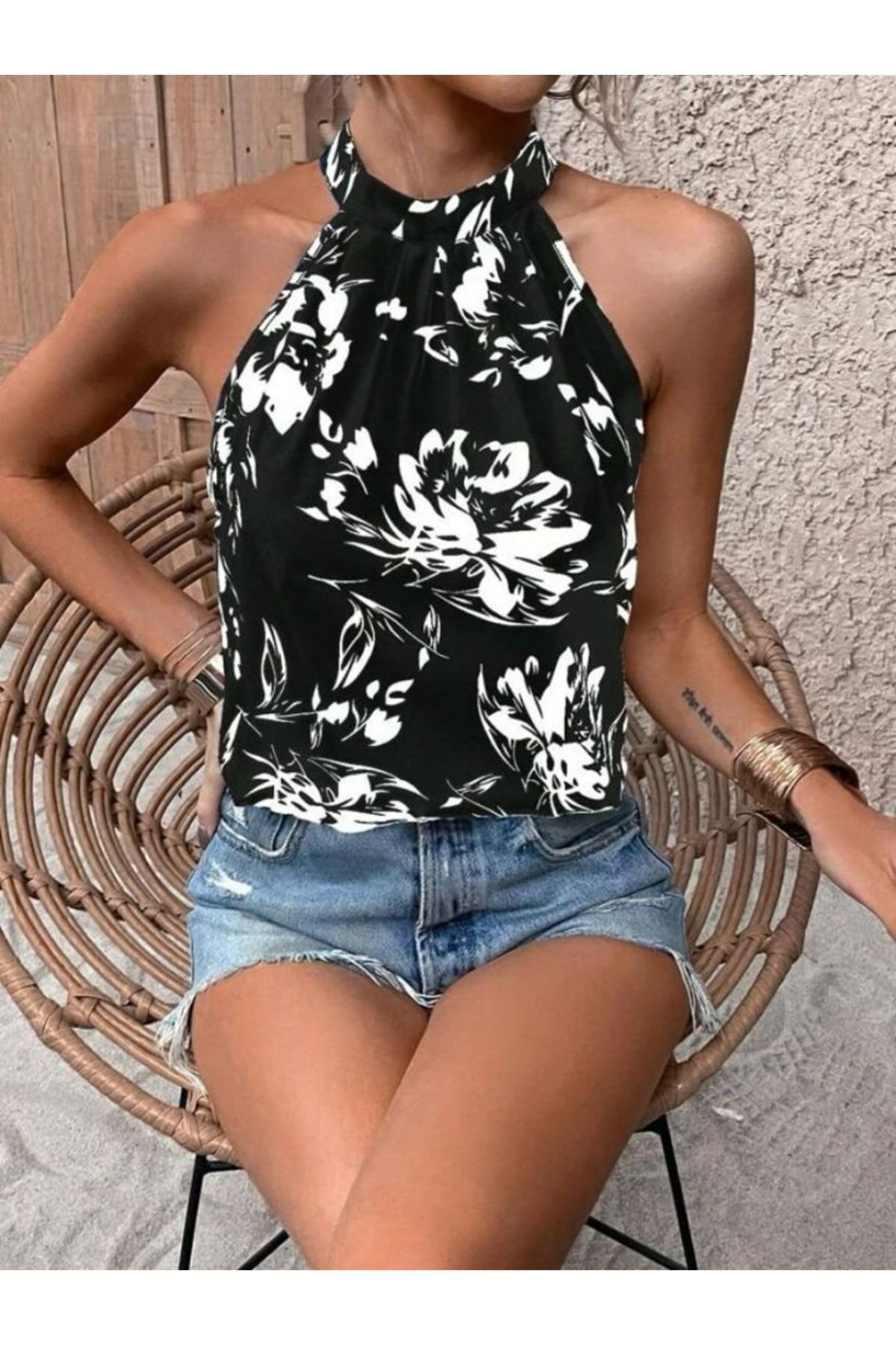 Kadın çiçek Desen Mikro Kumaş Bluz