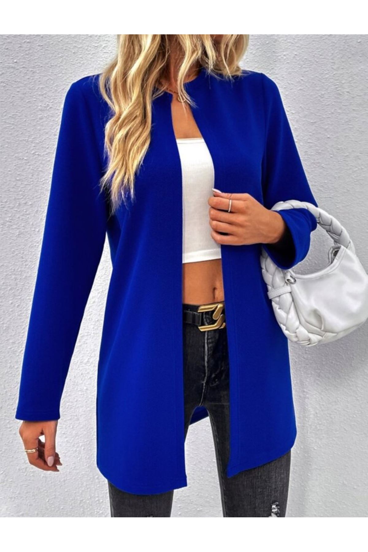 Kadın Uzun Kollu önü Açık Uzun Modal Ceket