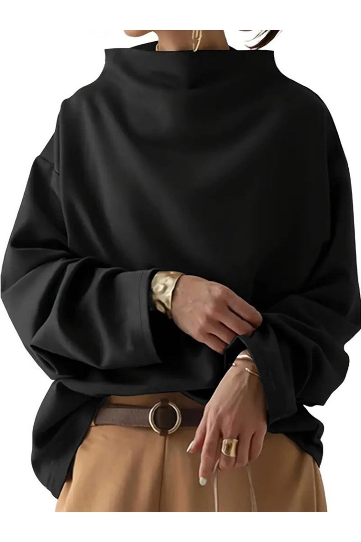 Kadın Uzun Kollu Geniş Balıkçı Yaka Modal Bluz