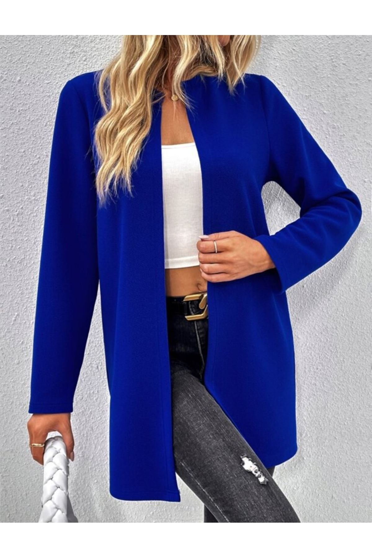 Kadın Uzun Kollu önü Açık Uzun Modal Ceket