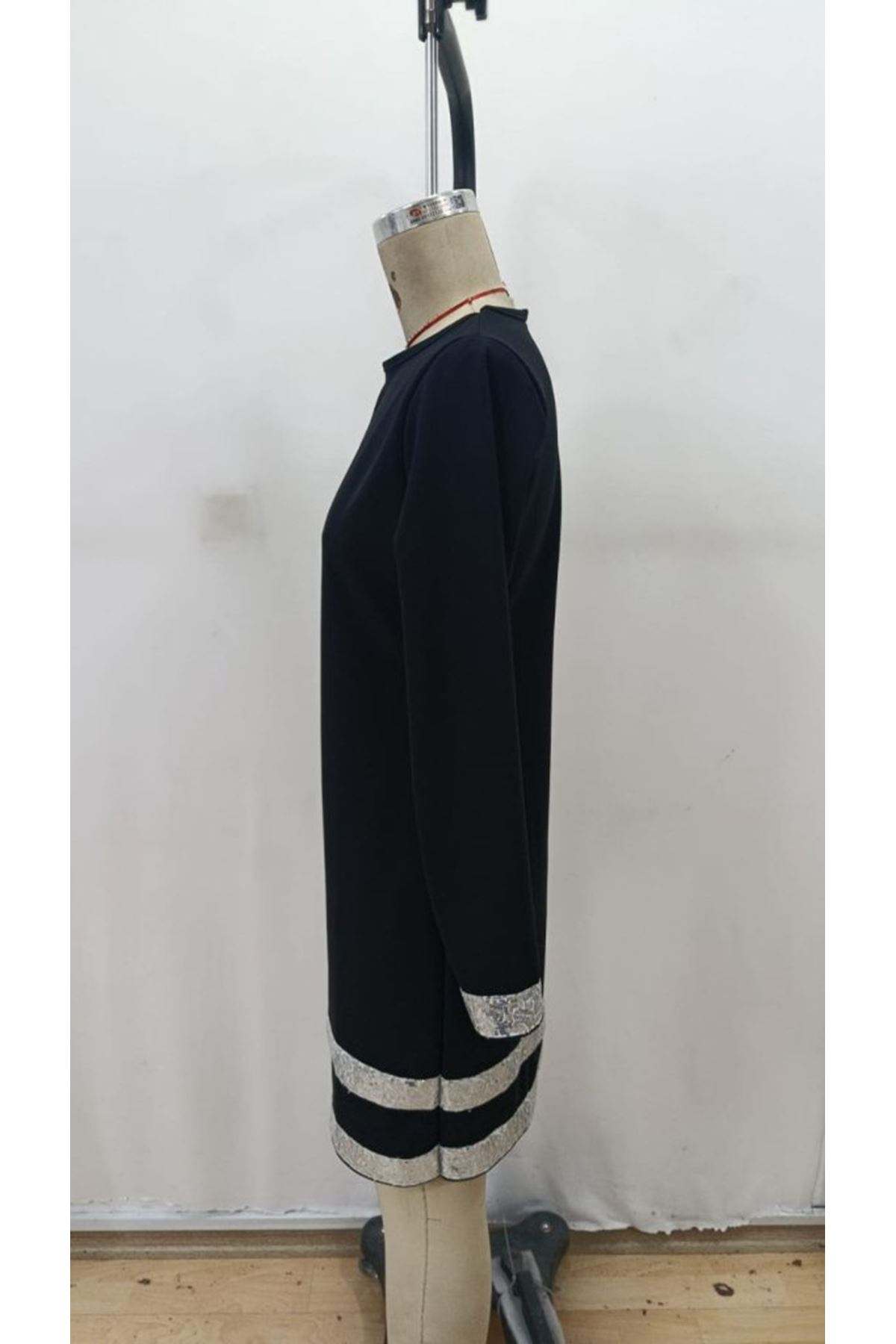 Kadın Uzun Kollu Bisiklet Yaka Mini Ithal Krep Elbise