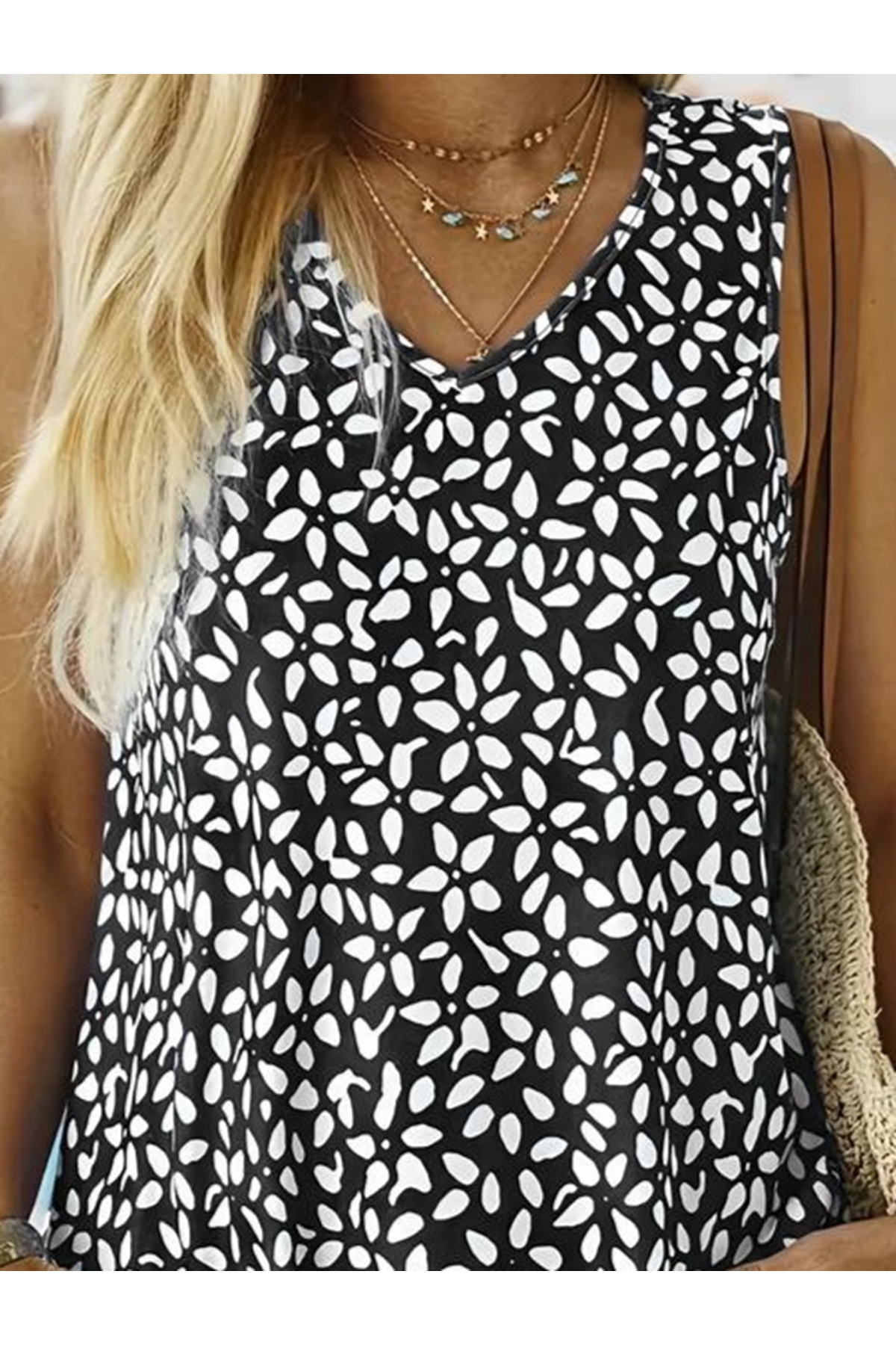 Kadın V Yakalı çiçek Baskılı Salaş Süprem Bluz