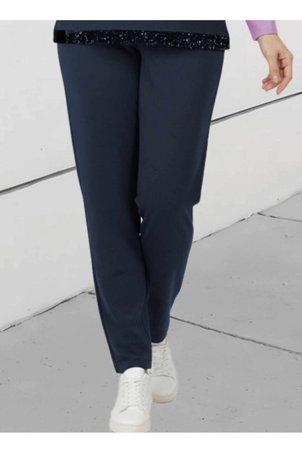 Kadın Uzun Kollu Bisiklet Yaka çizgili Desen Iki Iplik Bluz Ve Pantolon Ikili Takım