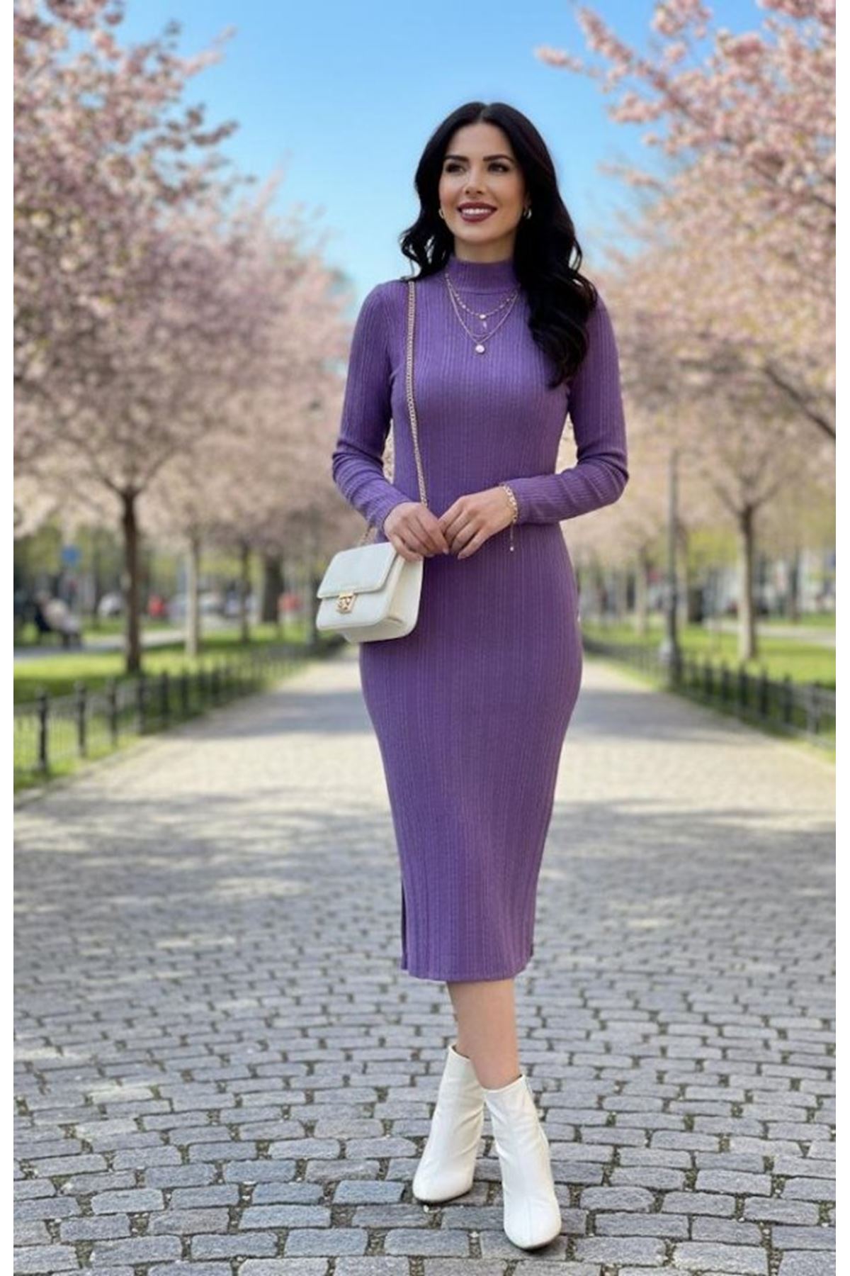 Kadın Uzun Kollu Balıkçı Yaka Triko Elbise