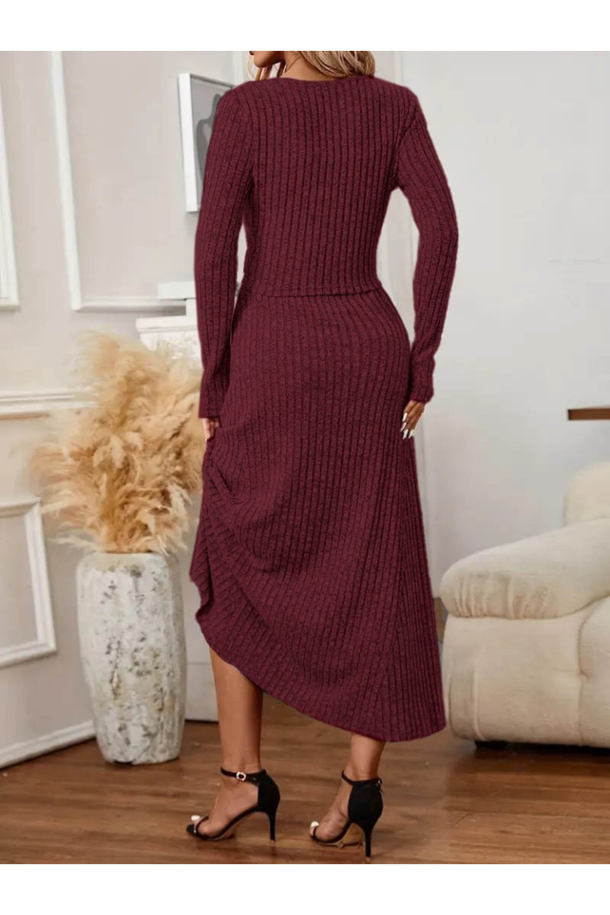 Kadın Uzun Kollu önden Düğmeli Bluz Ve Yüksek Bel A Kesim Uzun Etek şardonlu Kaşkorse Ikili Takım