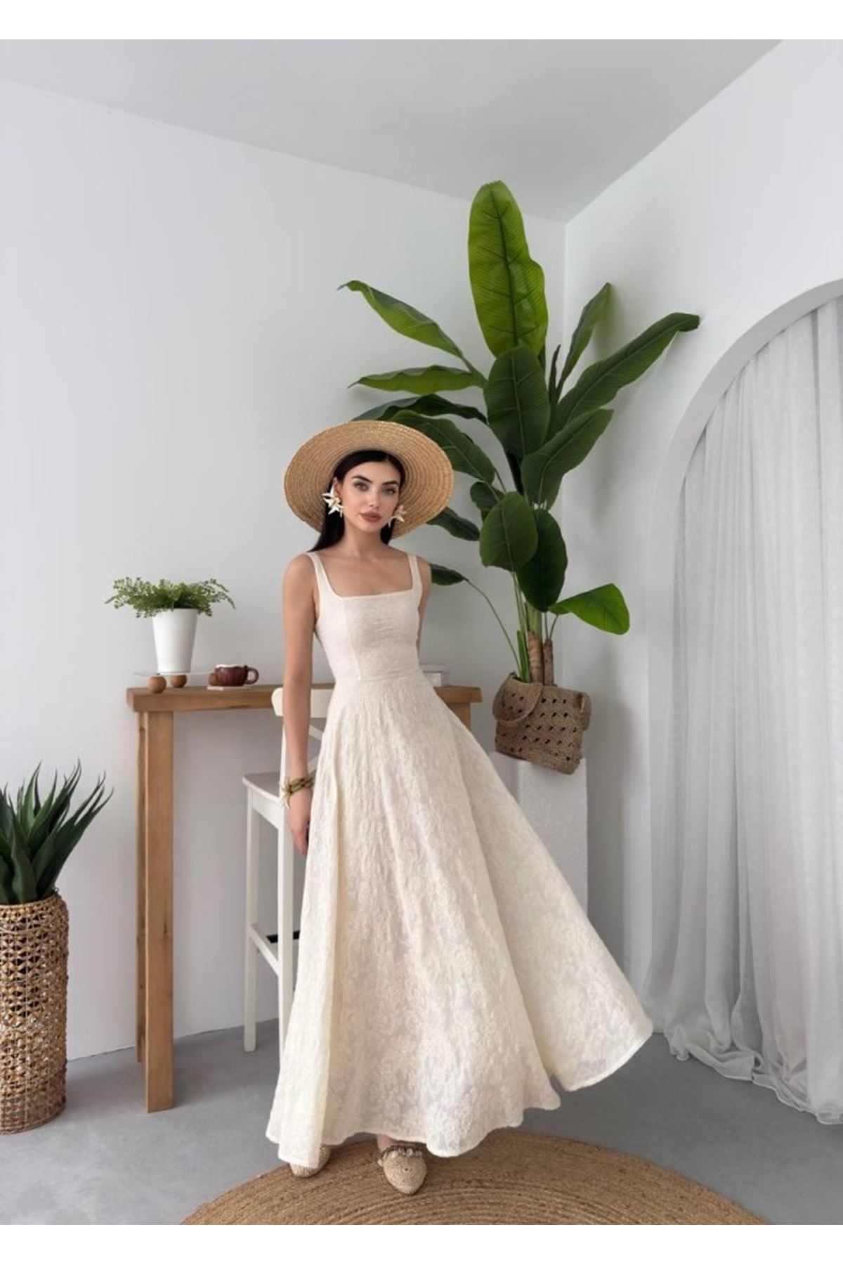 Cuper Çiçek Detaylı Elbise