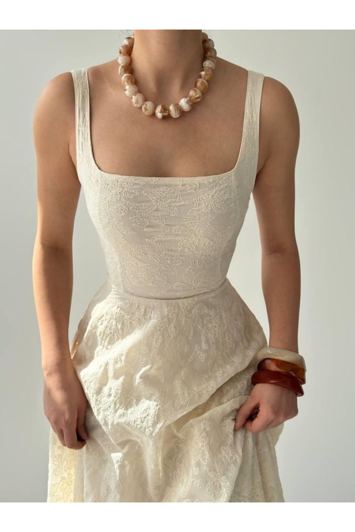 Cuper Çiçek Detaylı Elbise