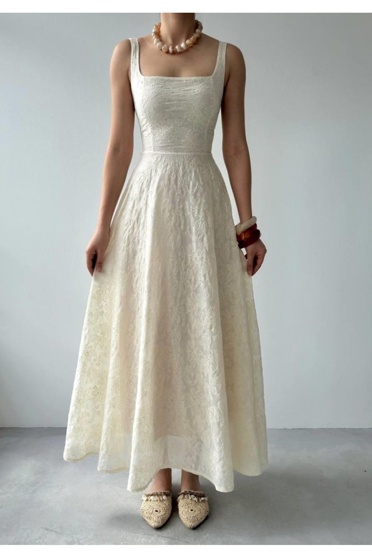 Cuper Çiçek Detaylı Elbise