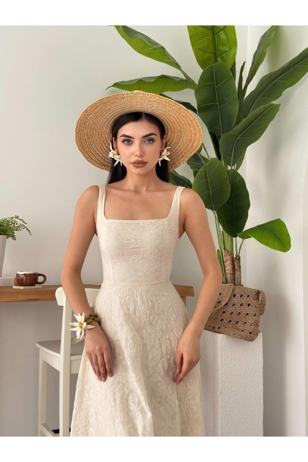 Cuper Çiçek Detaylı Elbise