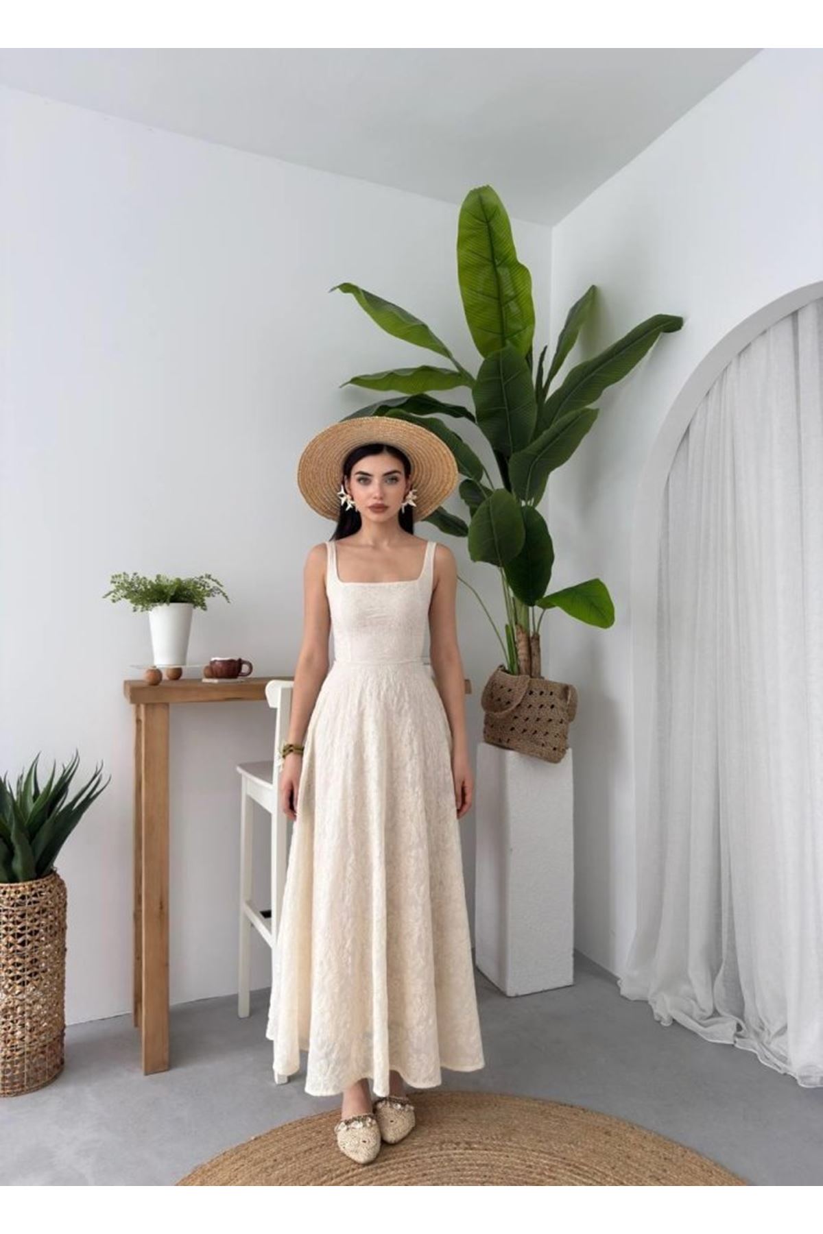 Cuper Çiçek Detaylı Elbise