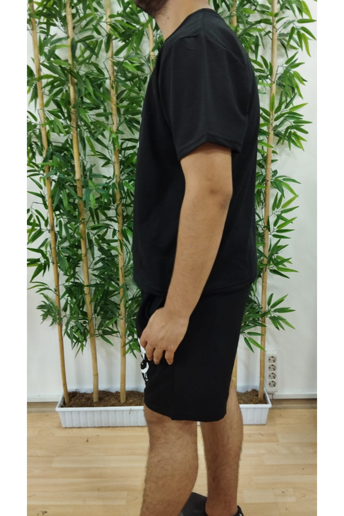 Erkek Kısa Kollu Bisiklet Yaka Baskılı Tişört Ipli Short Iki Iplik Takım