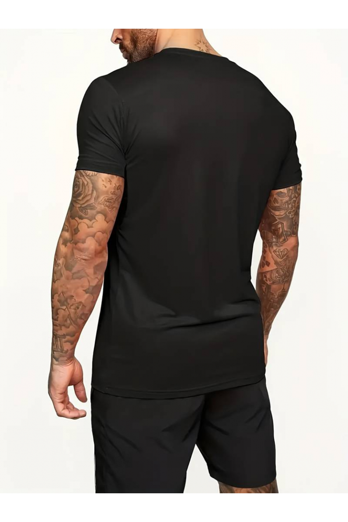 Erkek Kısa Kollu Bisiklet Yaka Baskılı Tişört Ipli Short Iki Iplik Takım