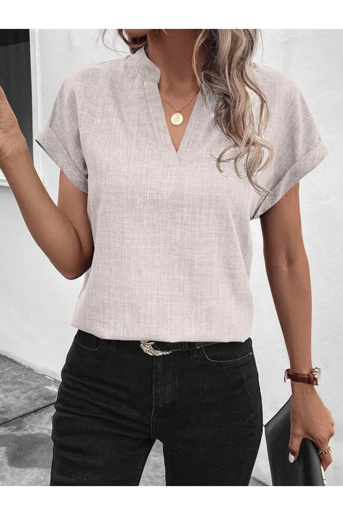 Kadın Kısa Kollu Hakim Yaka Sofya Bluz