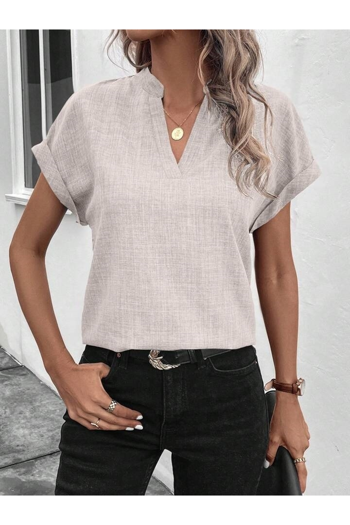 Kadın Kısa Kollu Hakim Yaka Sofya Bluz