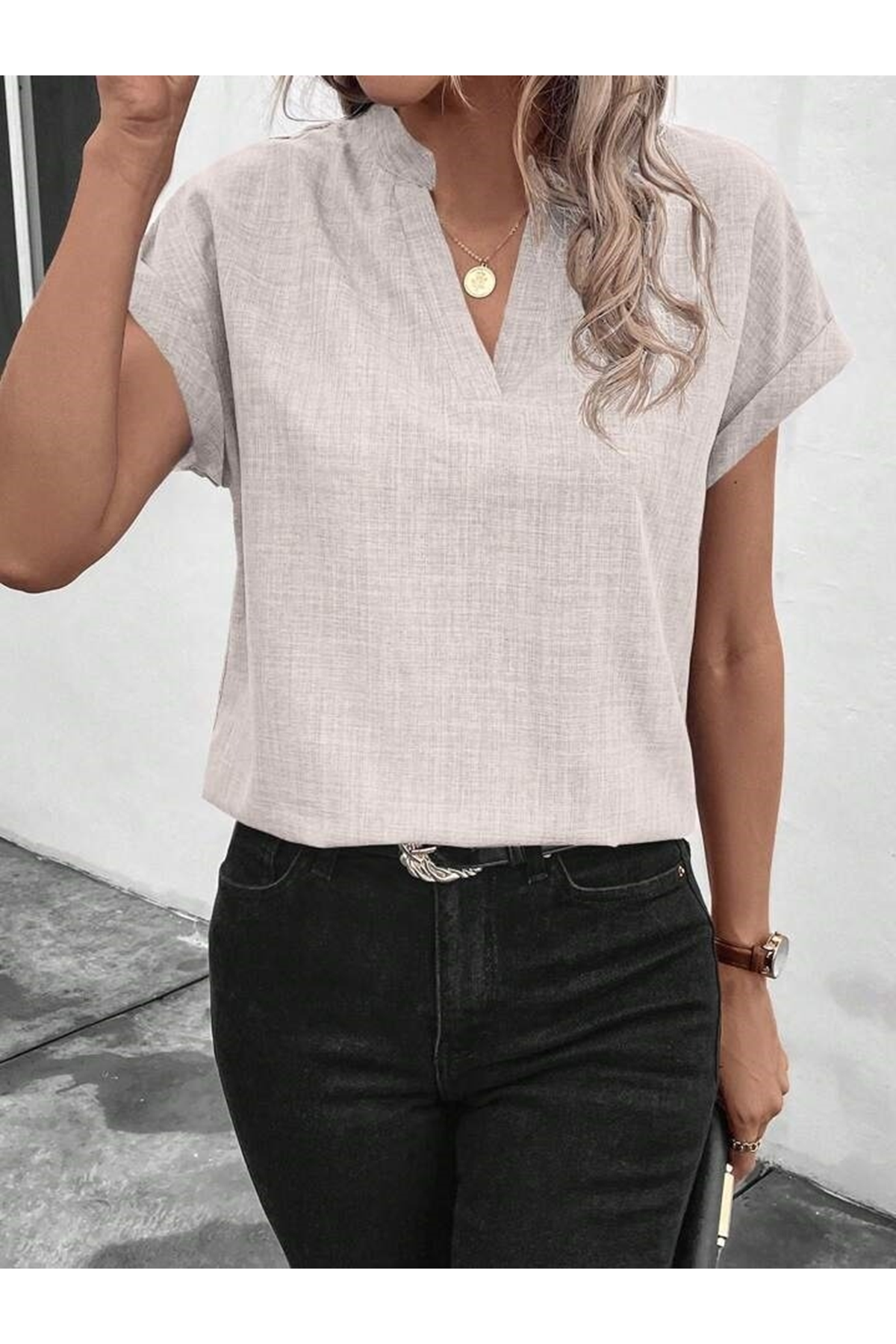 Kadın Kısa Kollu Hakim Yaka Sofya Bluz