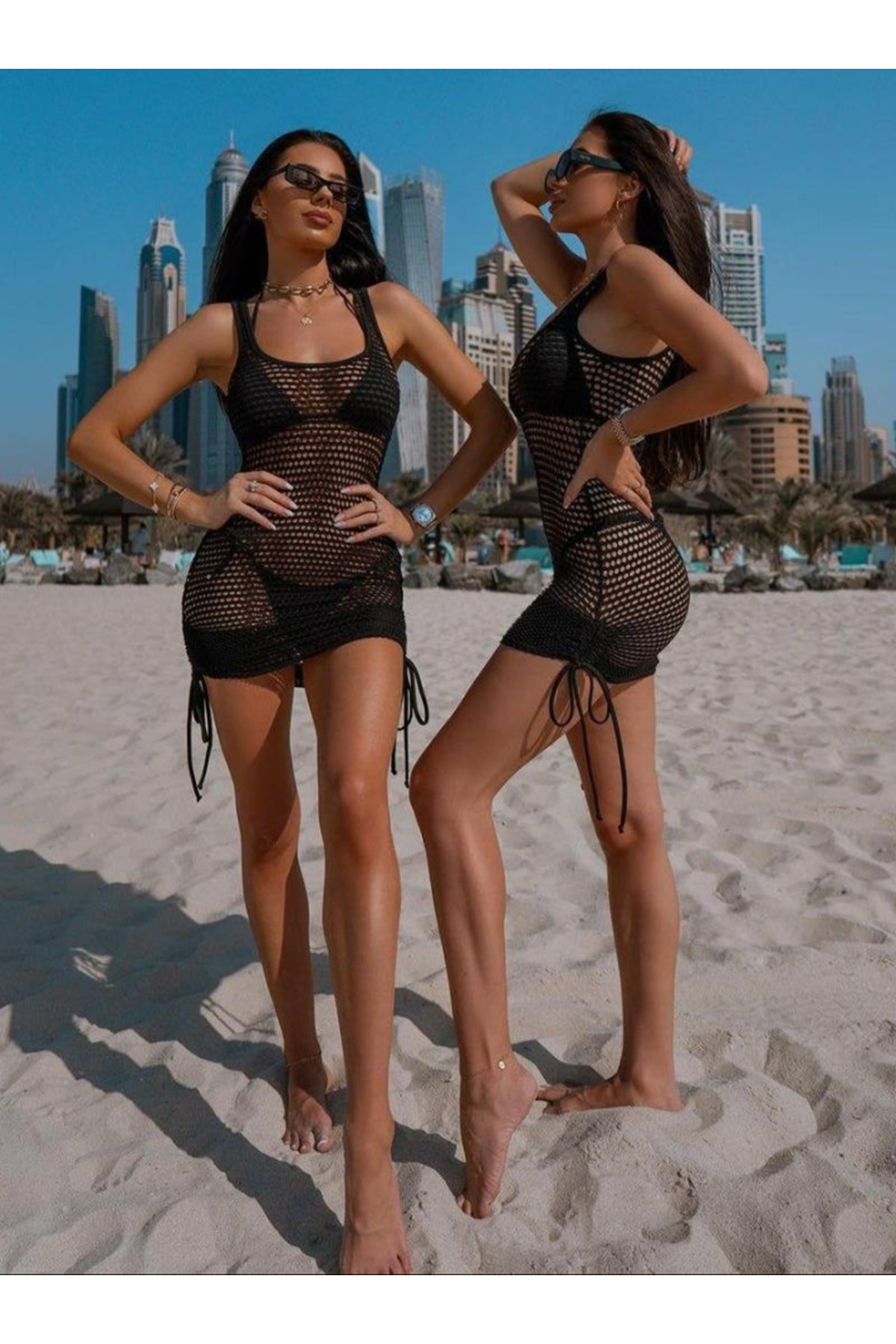 Kadınaskılı Eteği Büzgü Bağlama Detay Delikli örme Triko Pareo Elbise