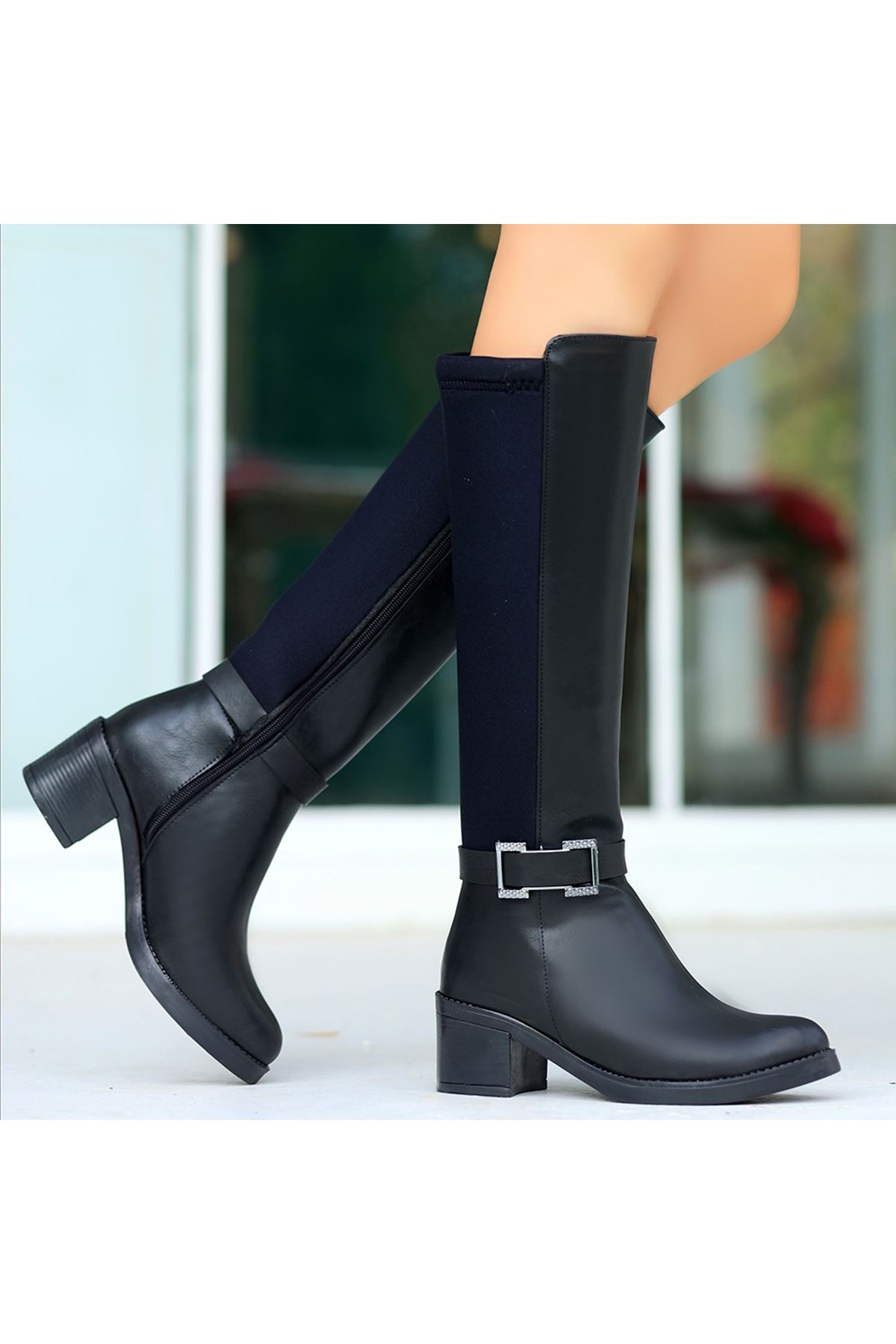 Emrat Siyah Cilt Topuklu Çizme